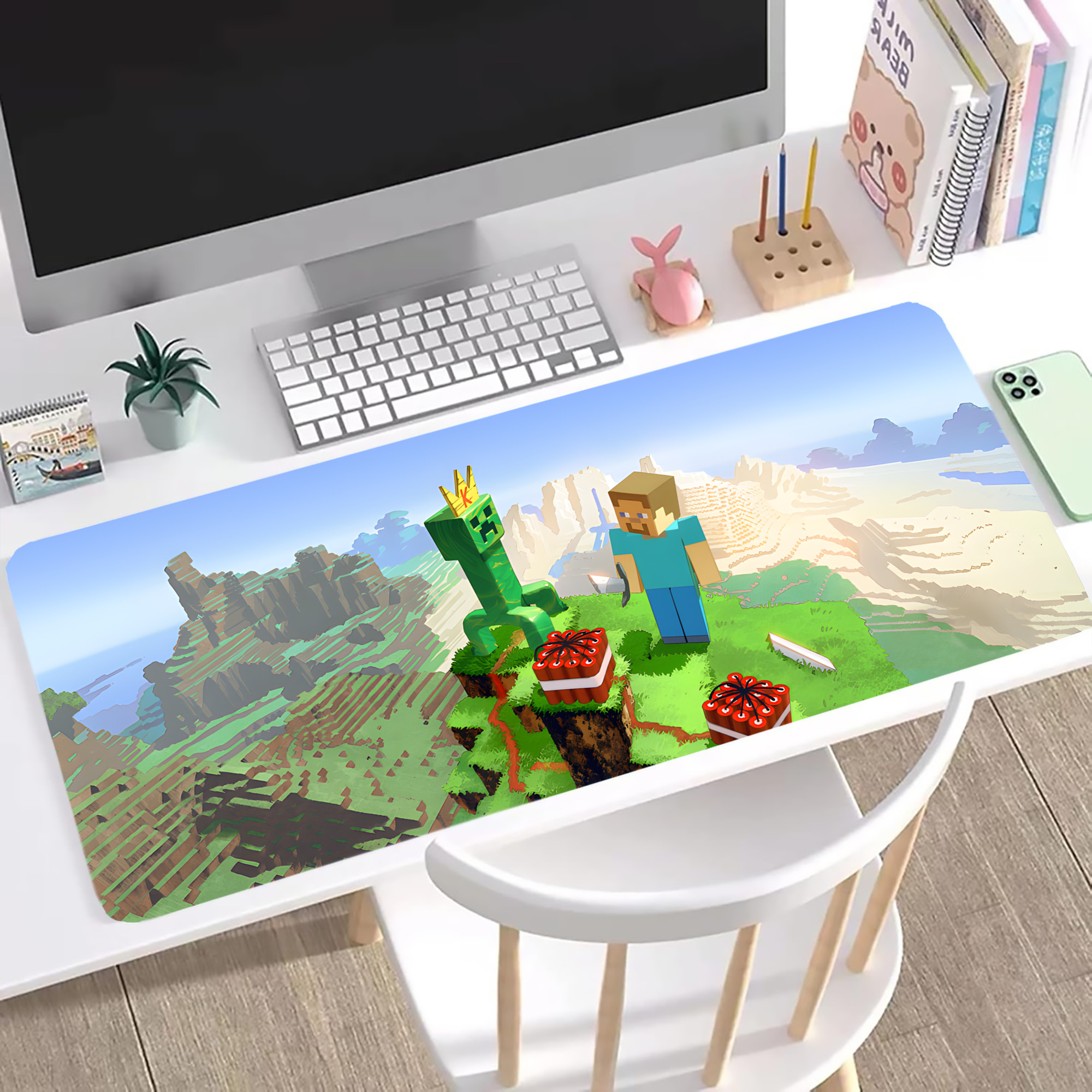 （画像用） マインクラフト ブロックの世界 Minecraft MC Block world ステッチ加工 大判デスクマット／滑り止めマウスパッド