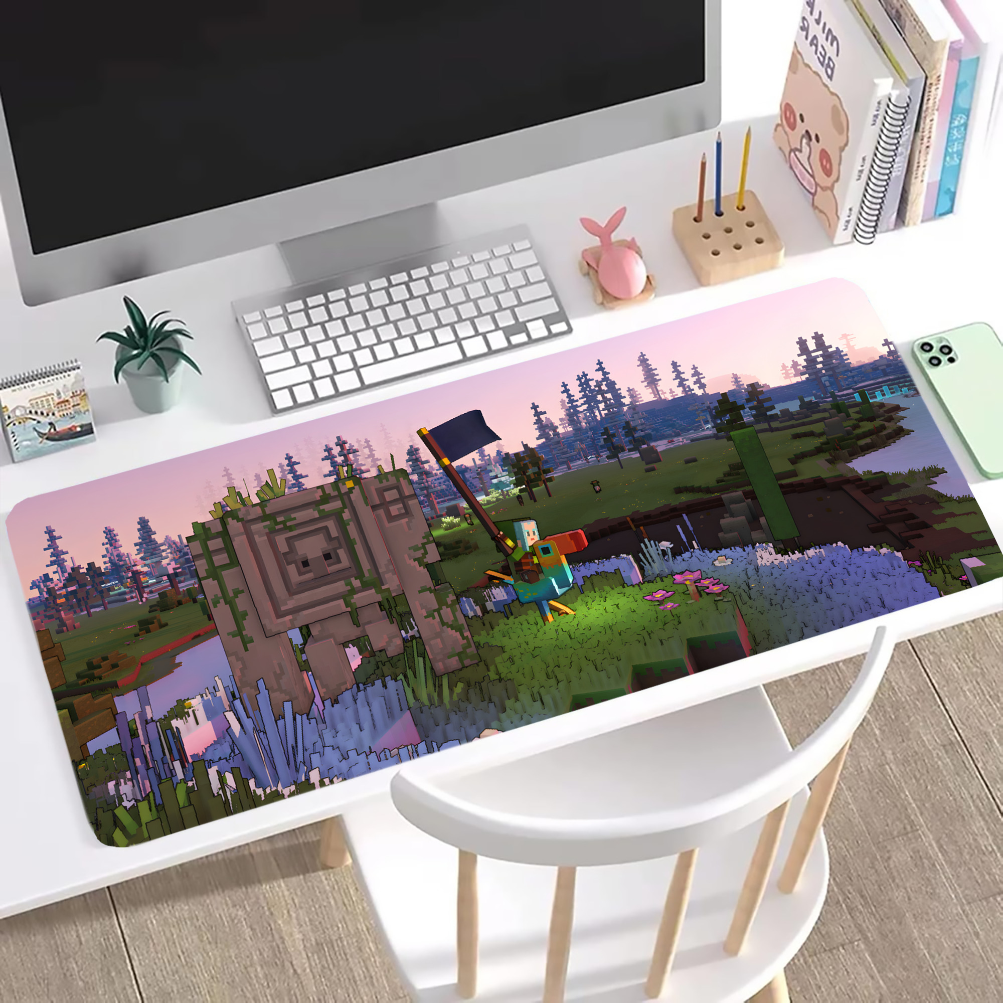 （画像用） マインクラフト ブロックの世界 Minecraft MC Block world ステッチ加工 大判デスクマット／滑り止めマウスパッド