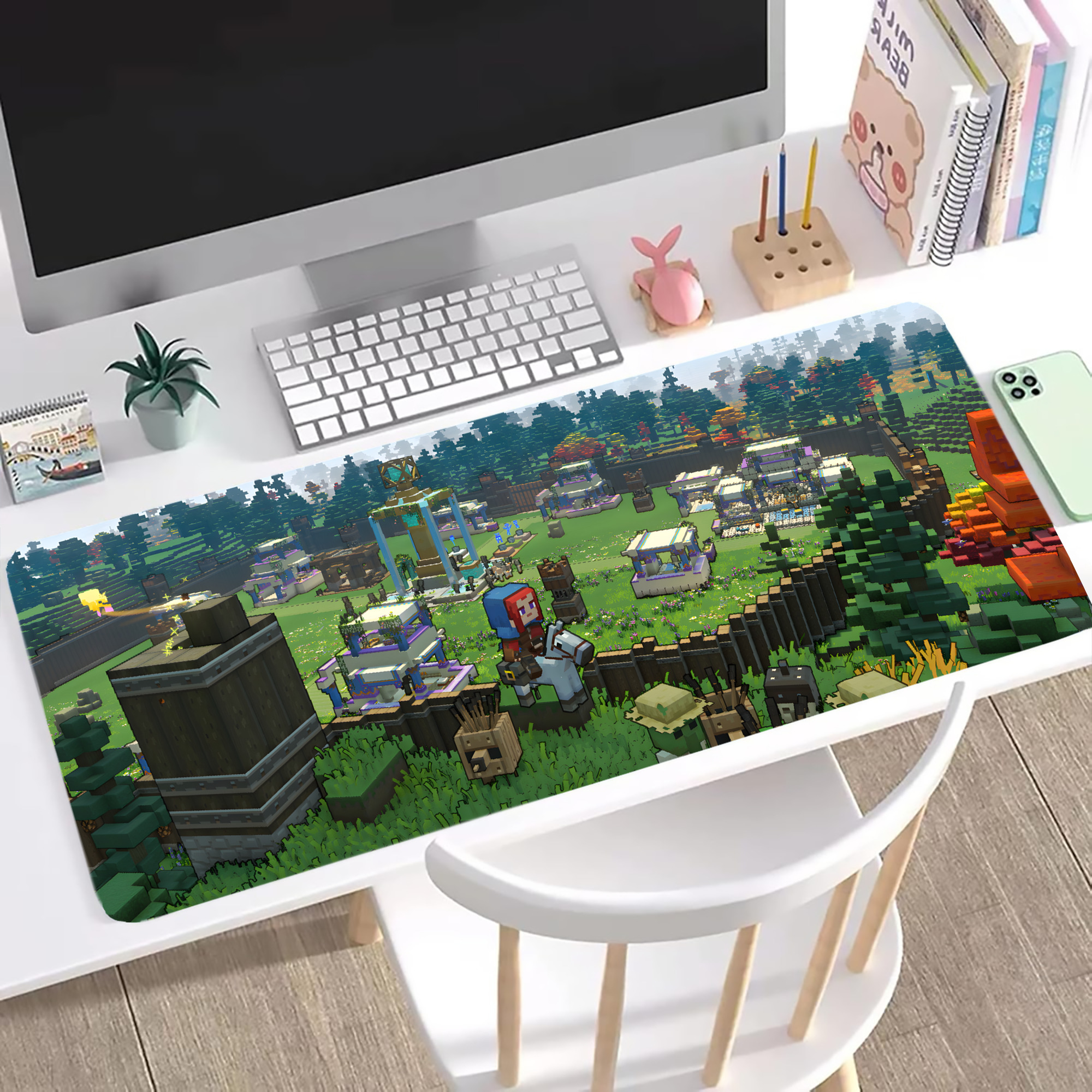 （画像用） マインクラフト ブロックの世界 Minecraft MC Block world ステッチ加工 大判デスクマット／滑り止めマウスパッド
