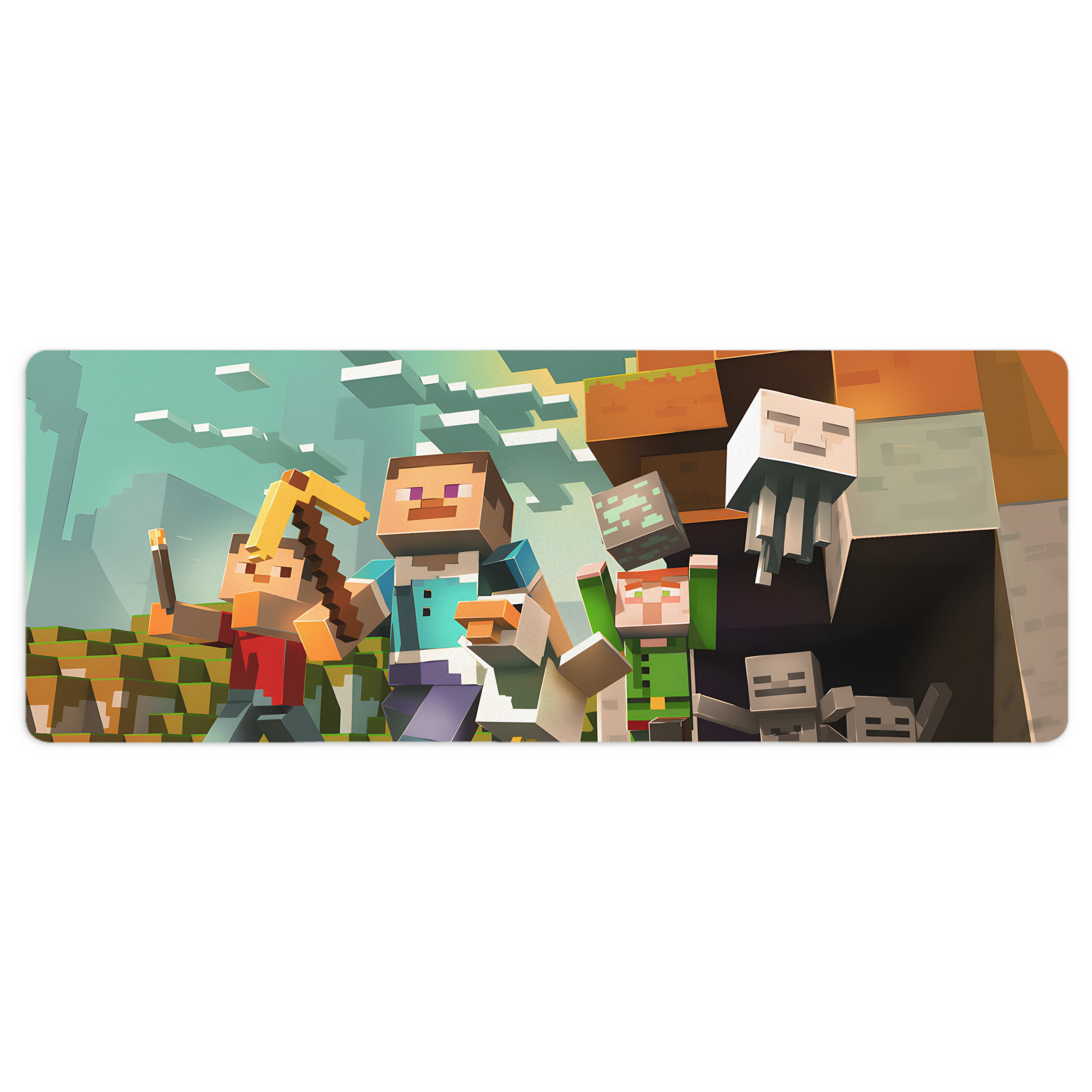 （画像用） マインクラフト ブロックの世界 Minecraft MC Block world ステッチ加工 大判デスクマット／滑り止めマウスパッド