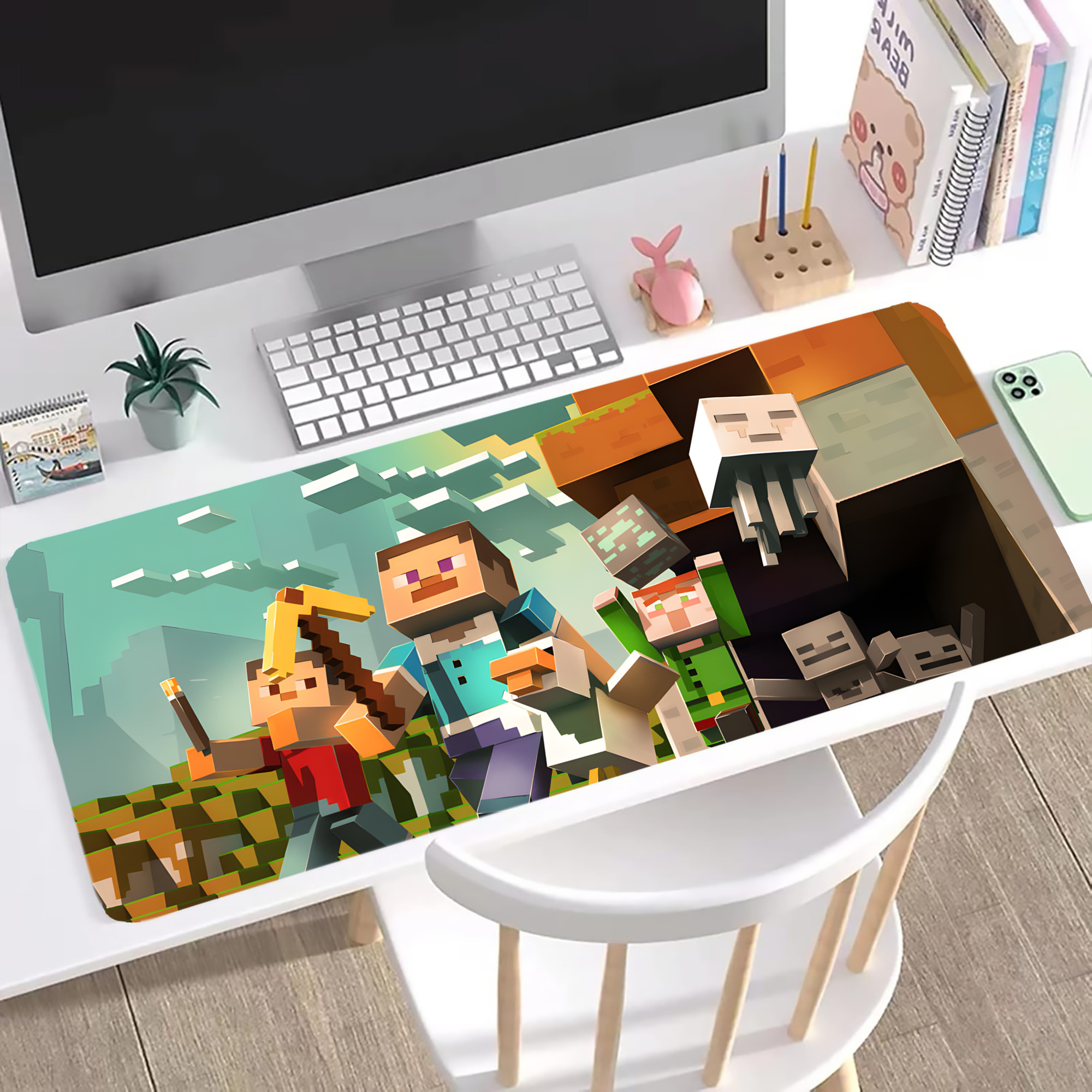（画像用） マインクラフト ブロックの世界 Minecraft MC Block world ステッチ加工 大判デスクマット／滑り止めマウスパッド