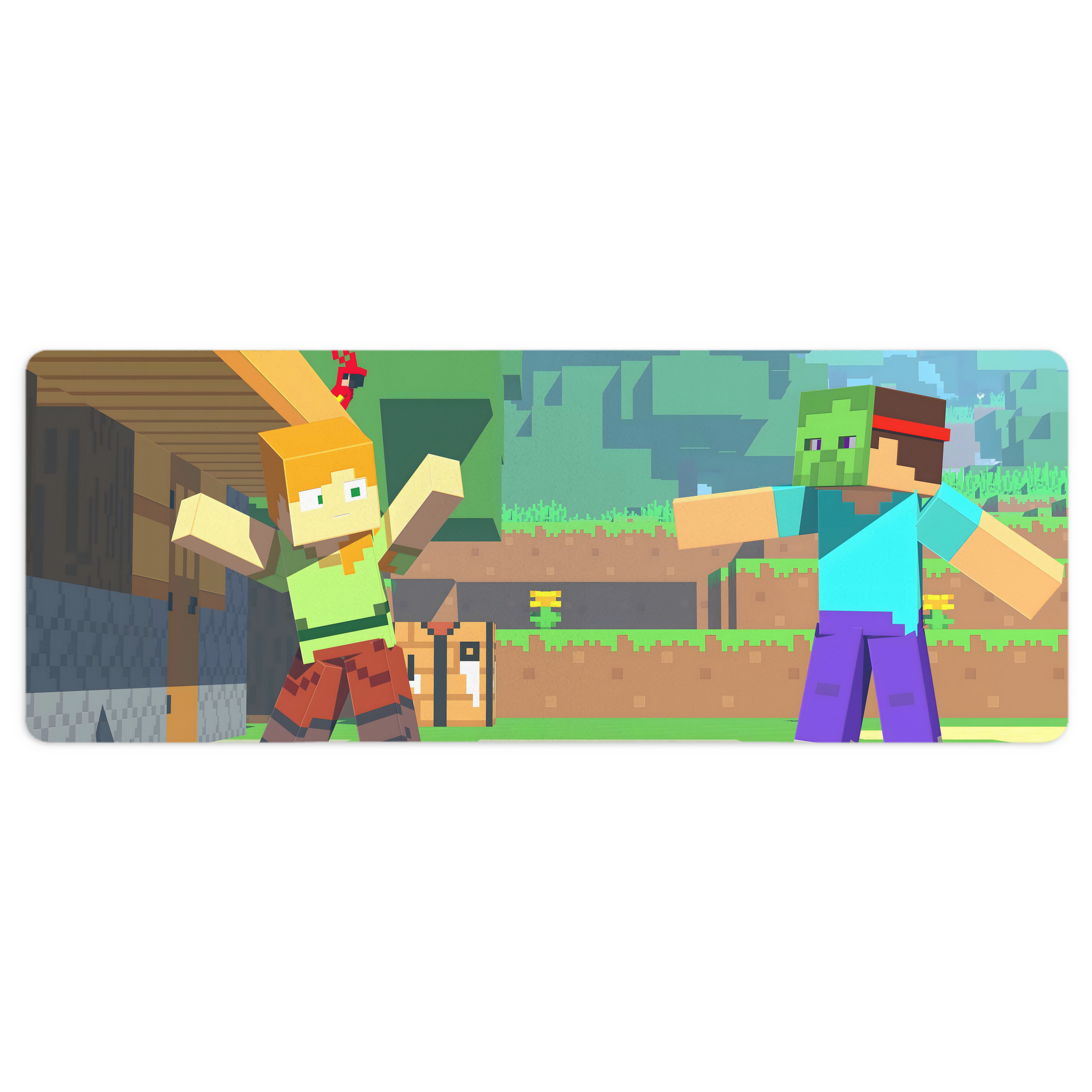 （画像用） マインクラフト ブロックの世界 Minecraft MC Block world ステッチ加工 大判デスクマット／滑り止めマウスパッド