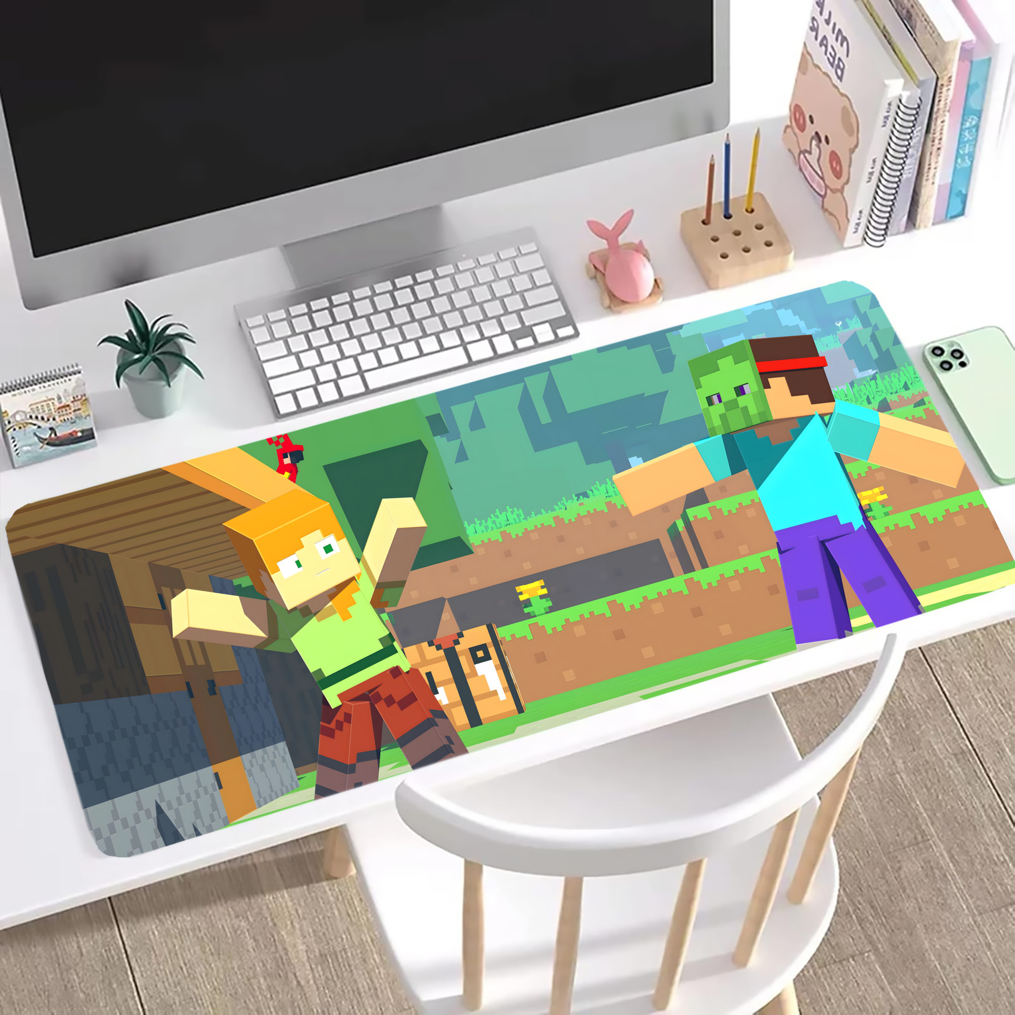 （画像用） マインクラフト ブロックの世界 Minecraft MC Block world ステッチ加工 大判デスクマット／滑り止めマウスパッド