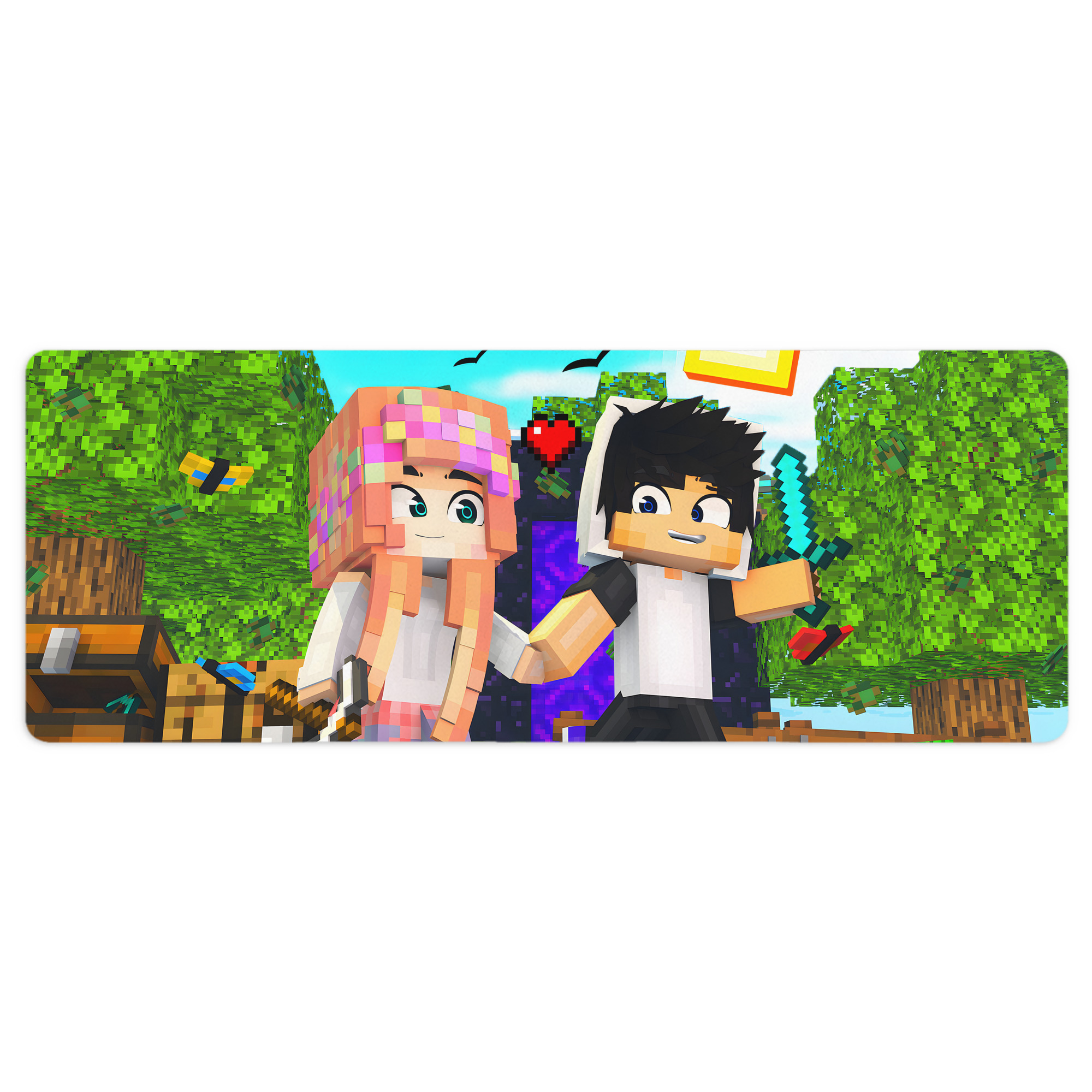（画像用） マインクラフト ブロックの世界 Minecraft MC Block world ステッチ加工 大判デスクマット／滑り止めマウスパッド