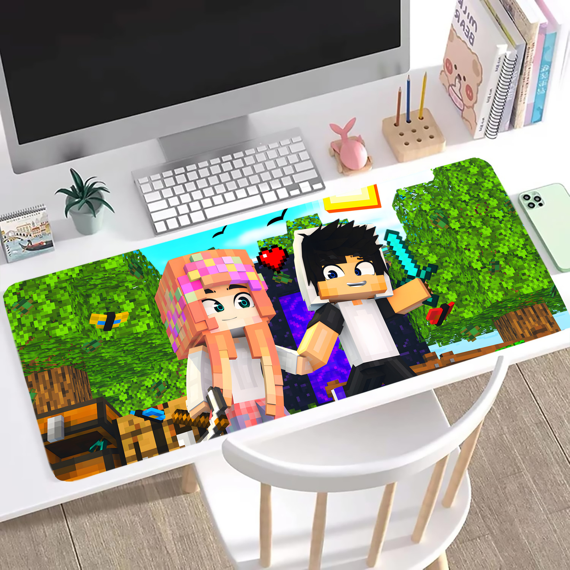 （画像用） マインクラフト ブロックの世界 Minecraft MC Block world ステッチ加工 大判デスクマット／滑り止めマウスパッド