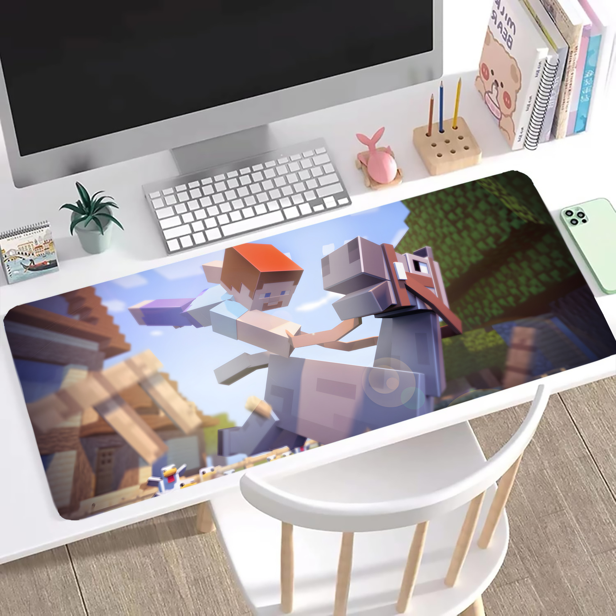 （画像用） マインクラフト ブロックの世界 Minecraft MC Block world ステッチ加工 大判デスクマット／滑り止めマウスパッド