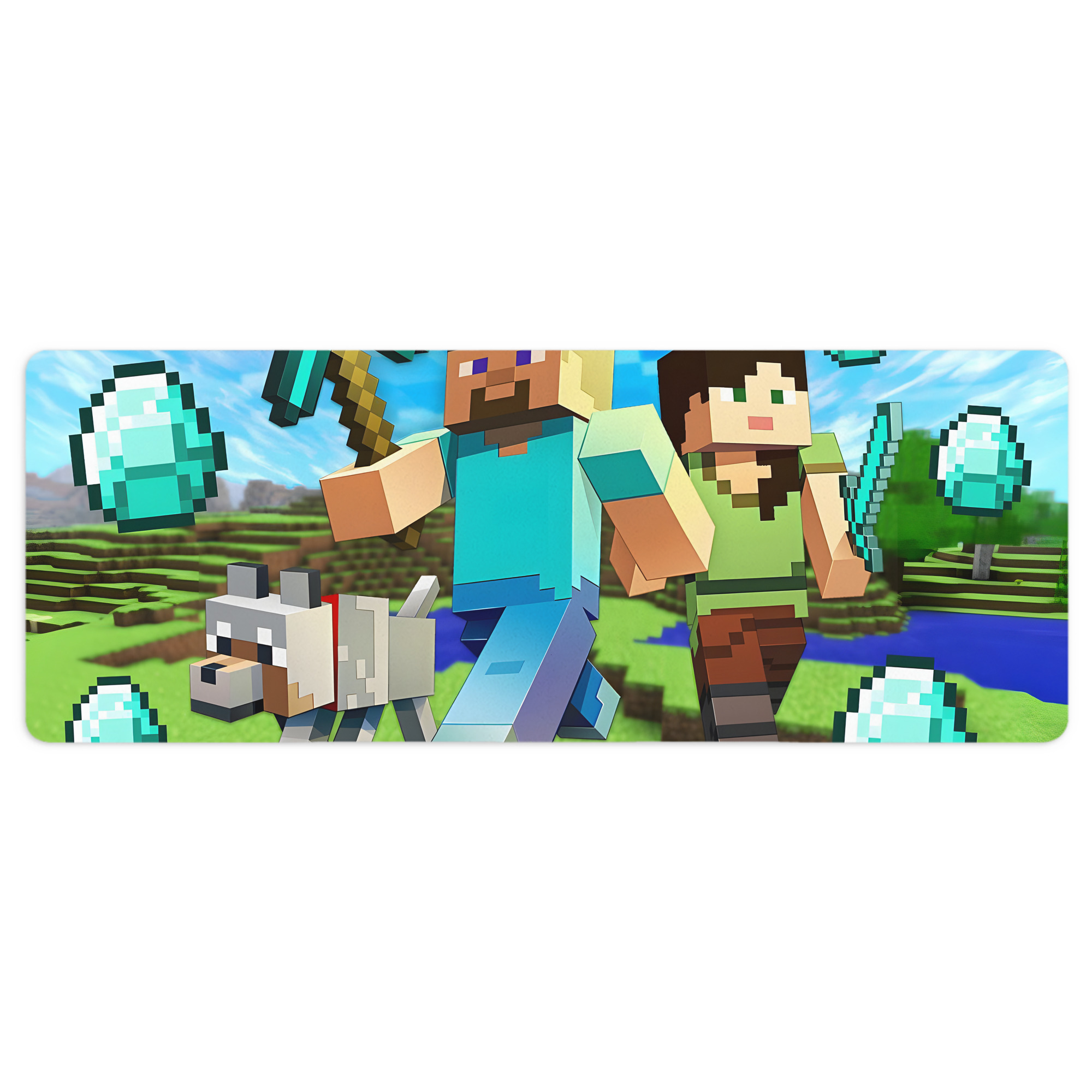 （画像用） マインクラフト ブロックの世界 Minecraft MC Block world ステッチ加工 大判デスクマット／滑り止めマウスパッド