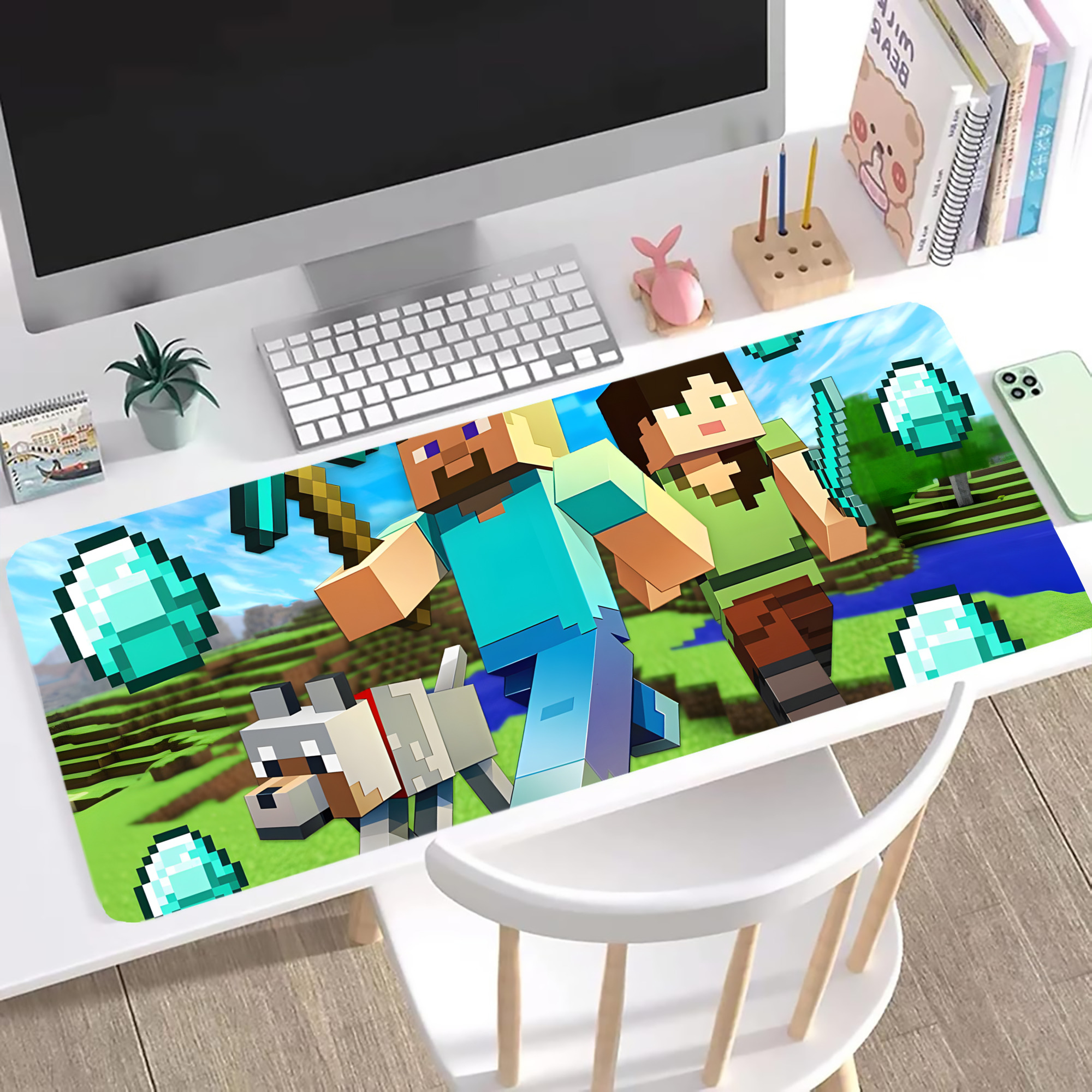 （画像用） マインクラフト ブロックの世界 Minecraft MC Block world ステッチ加工 大判デスクマット／滑り止めマウスパッド