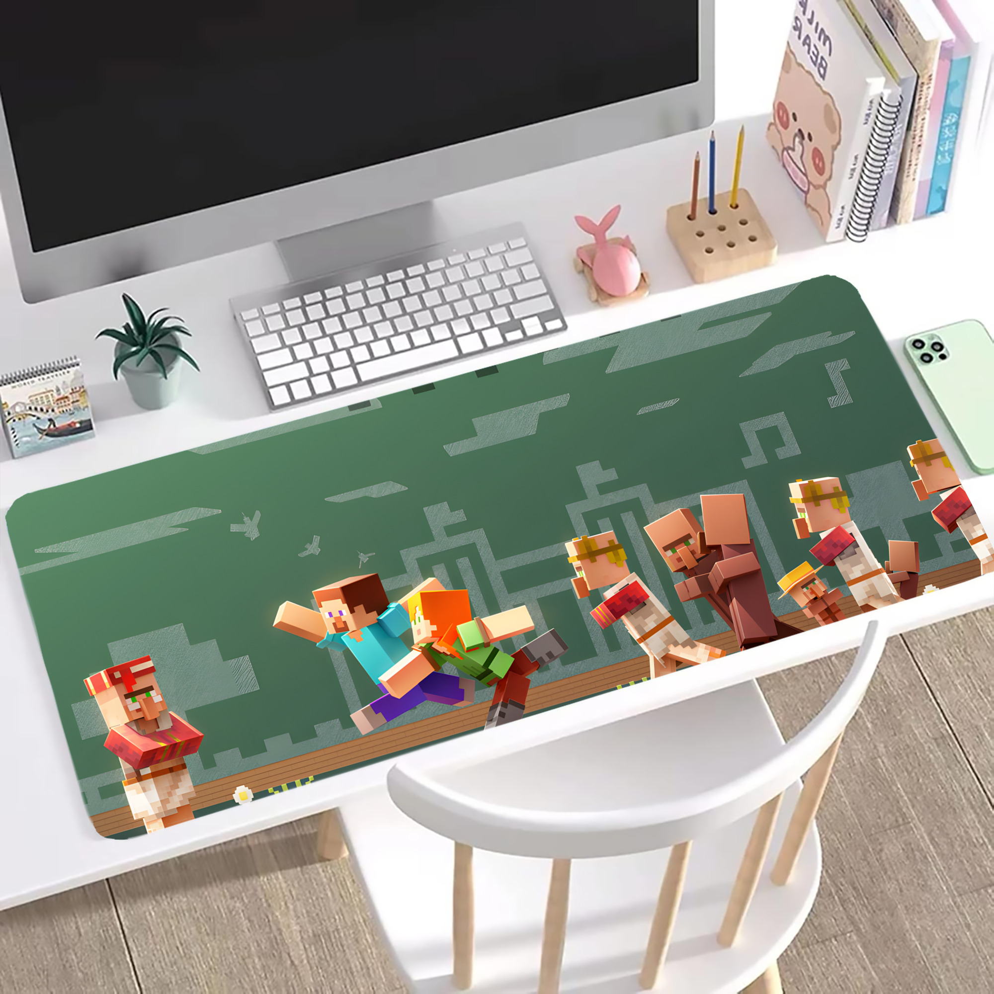 （画像用） マインクラフト ブロックの世界 Minecraft MC Block world ステッチ加工 大判デスクマット／滑り止めマウスパッド