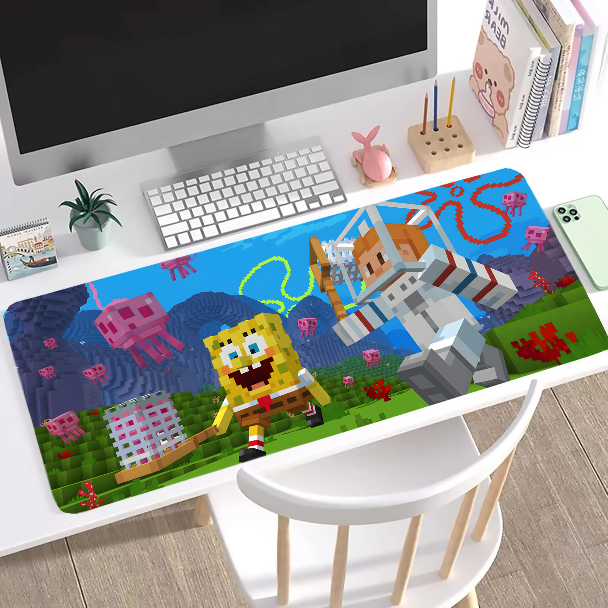 （画像用） マインクラフト ブロックの世界 Minecraft MC Block world ステッチ加工 大判デスクマット／滑り止めマウスパッド