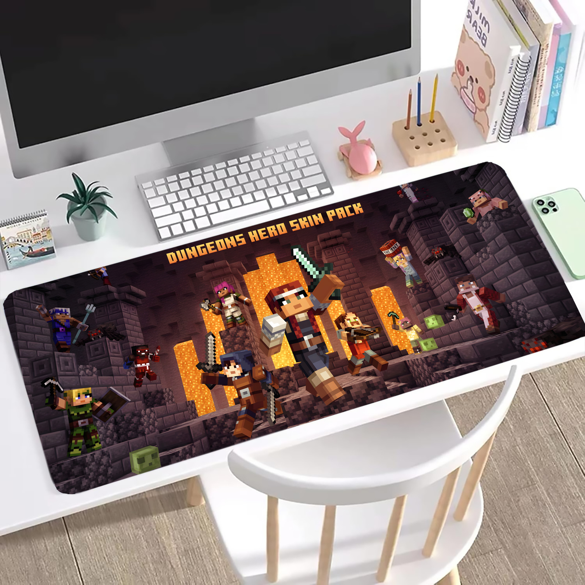 （画像用） マインクラフト ブロックの世界 Minecraft MC Block world ステッチ加工 大判デスクマット／滑り止めマウスパッド