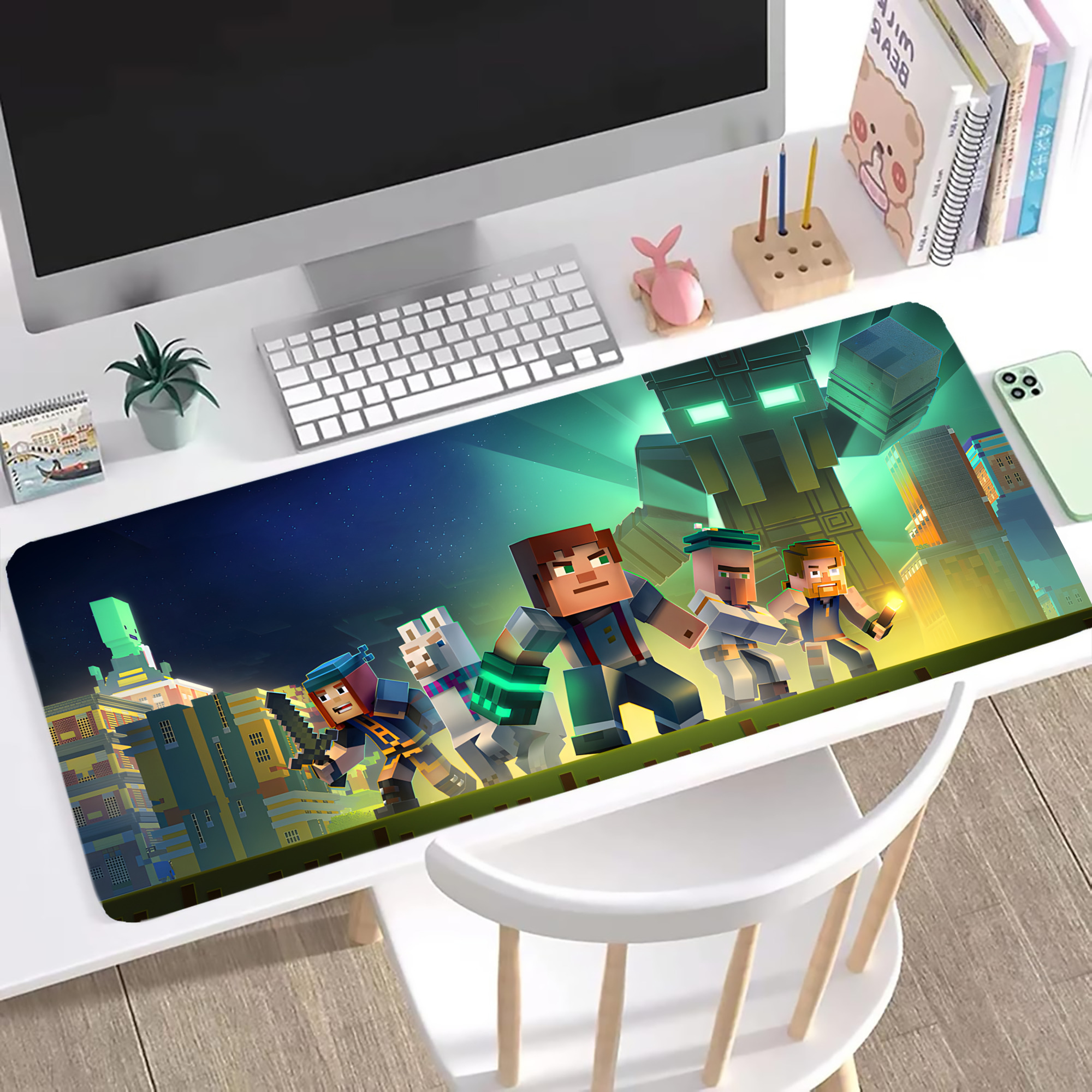 （画像用） マインクラフト ブロックの世界 Minecraft MC Block world ステッチ加工 大判デスクマット／滑り止めマウスパッド