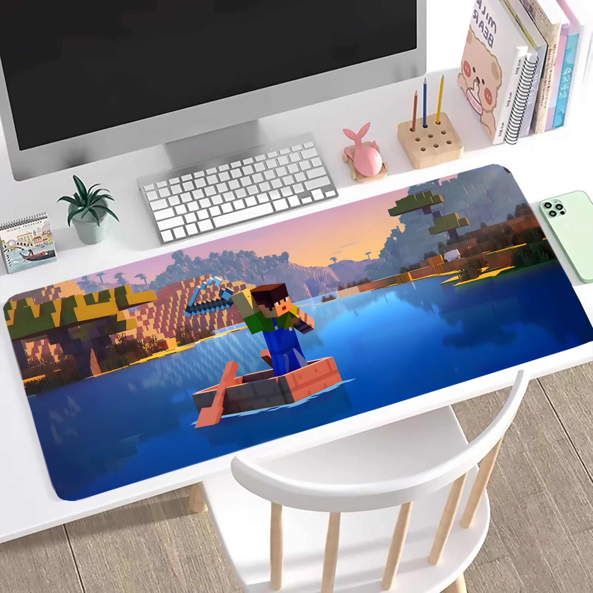 （画像用） マインクラフト ブロックの世界 Minecraft MC Block world ステッチ加工 大判デスクマット／滑り止めマウスパッド