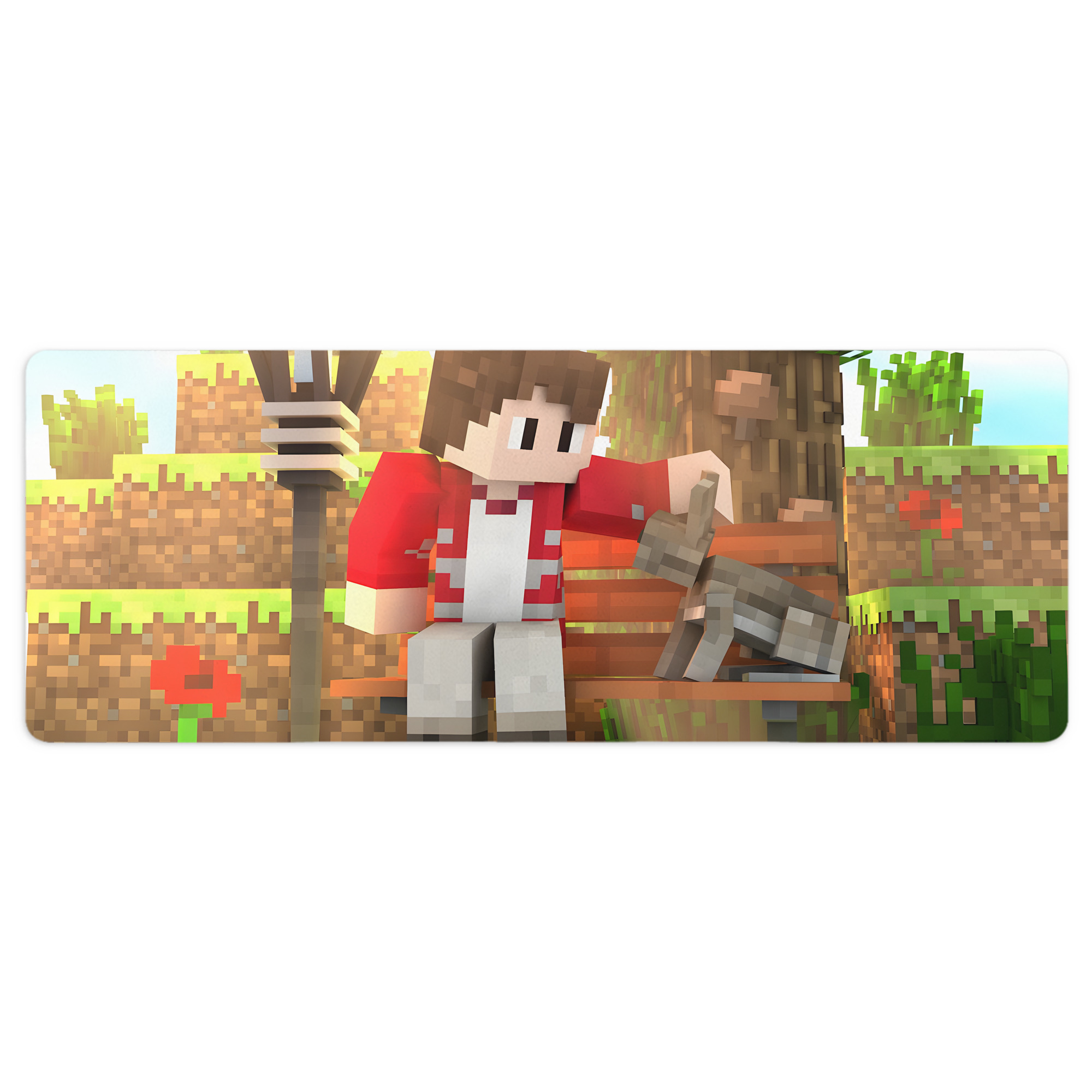 （画像用） マインクラフト ブロックの世界 Minecraft MC Block world ステッチ加工 大判デスクマット／滑り止めマウスパッド