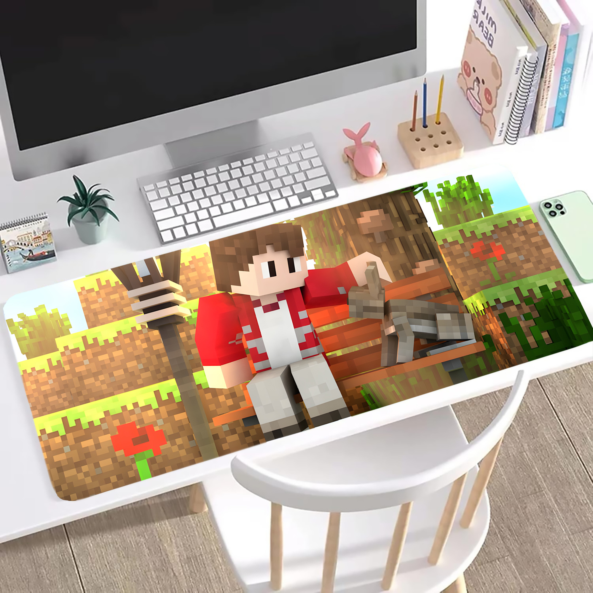 （画像用） マインクラフト ブロックの世界 Minecraft MC Block world ステッチ加工 大判デスクマット／滑り止めマウスパッド