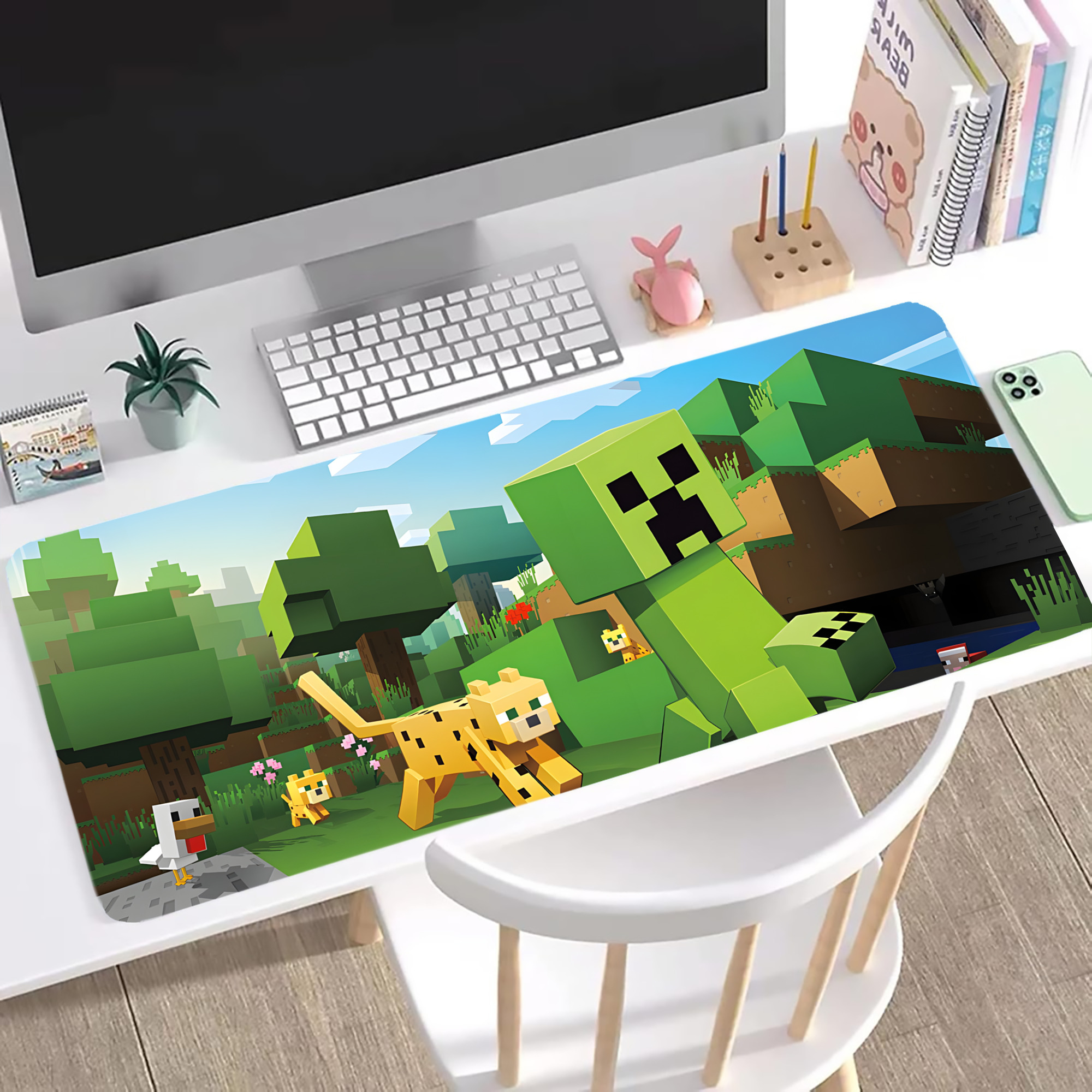 （画像用） マインクラフト ブロックの世界 Minecraft MC Block world ステッチ加工 大判デスクマット／滑り止めマウスパッド