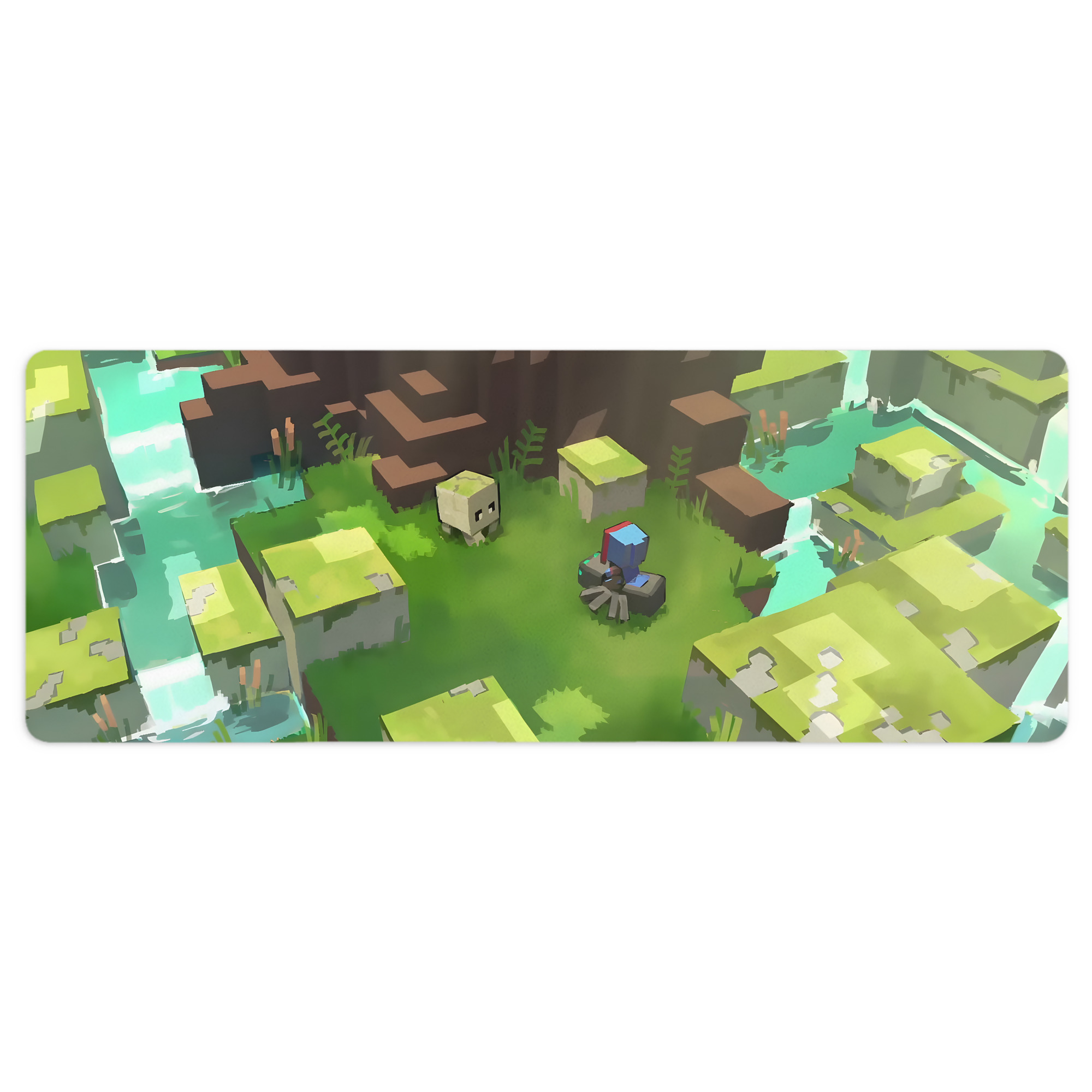 （画像用） マインクラフト ブロックの世界 Minecraft MC Block world ステッチ加工 大判デスクマット／滑り止めマウスパッド