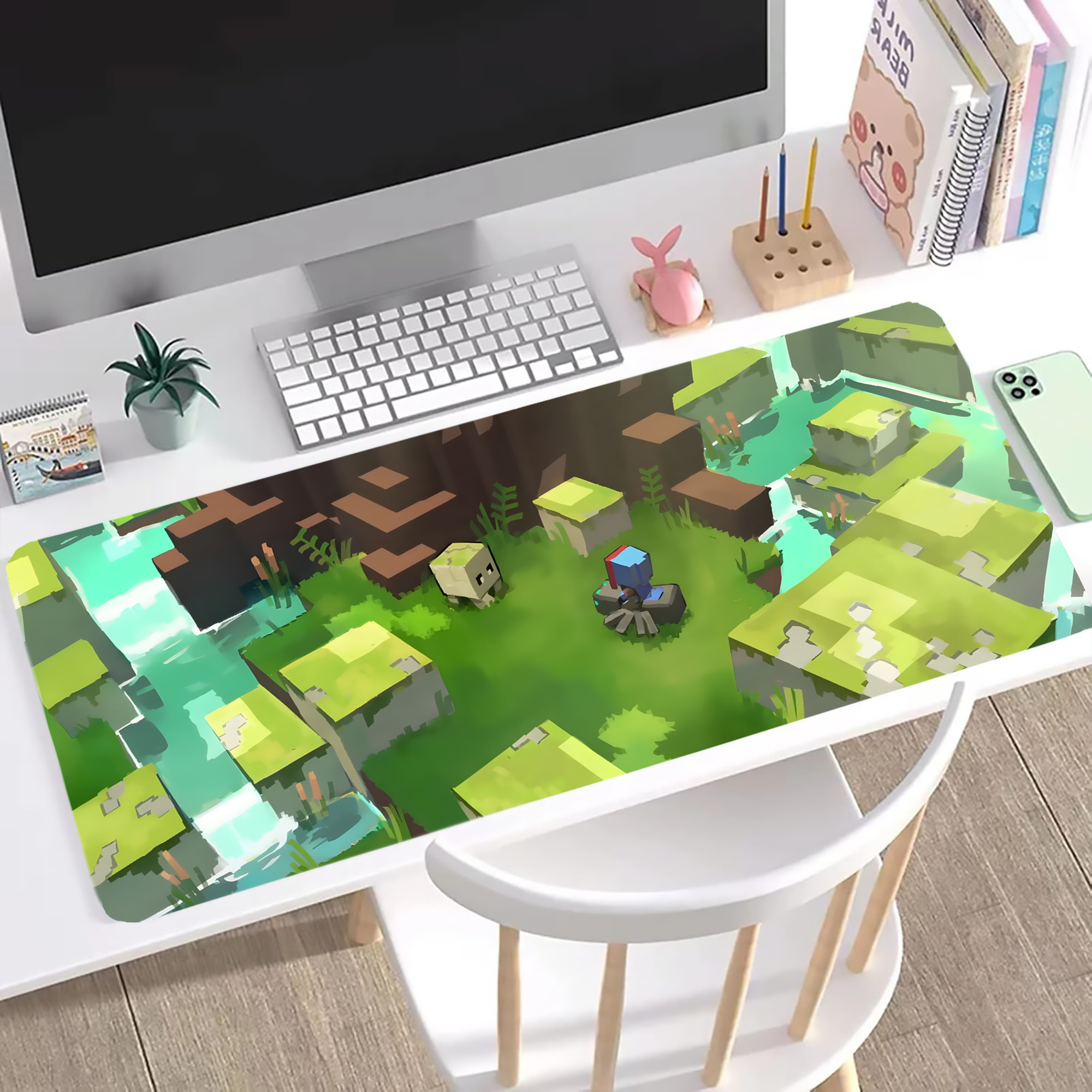 （画像用） マインクラフト ブロックの世界 Minecraft MC Block world ステッチ加工 大判デスクマット／滑り止めマウスパッド