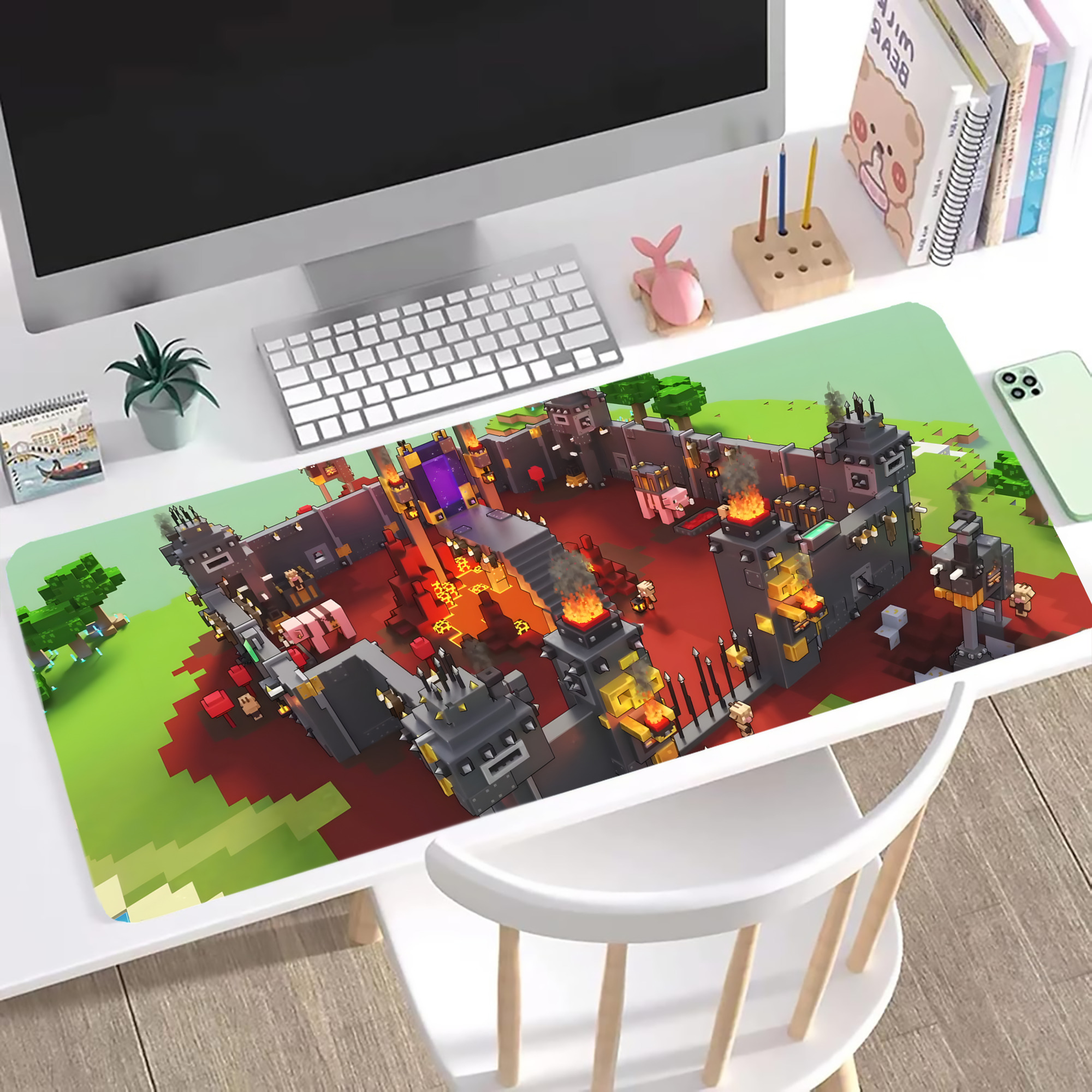 （画像用） マインクラフト ブロックの世界 Minecraft MC Block world ステッチ加工 大判デスクマット／滑り止めマウスパッド