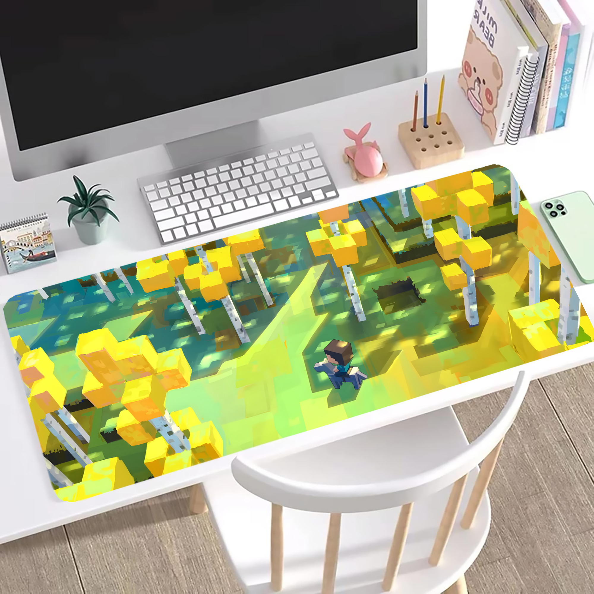 （画像用） マインクラフト ブロックの世界 Minecraft MC Block world ステッチ加工 大判デスクマット／滑り止めマウスパッド