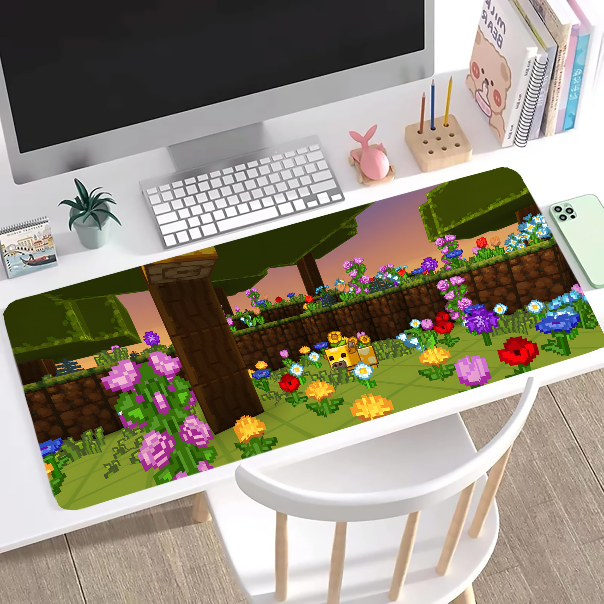 （画像用） マインクラフト ブロックの世界 Minecraft MC Block world ステッチ加工 大判デスクマット／滑り止めマウスパッド