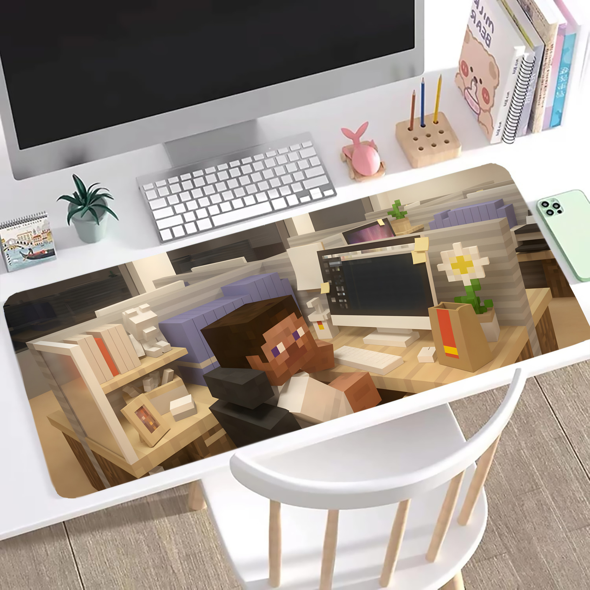 （画像用） マインクラフト ブロックの世界 Minecraft MC Block world ステッチ加工 大判デスクマット／滑り止めマウスパッド