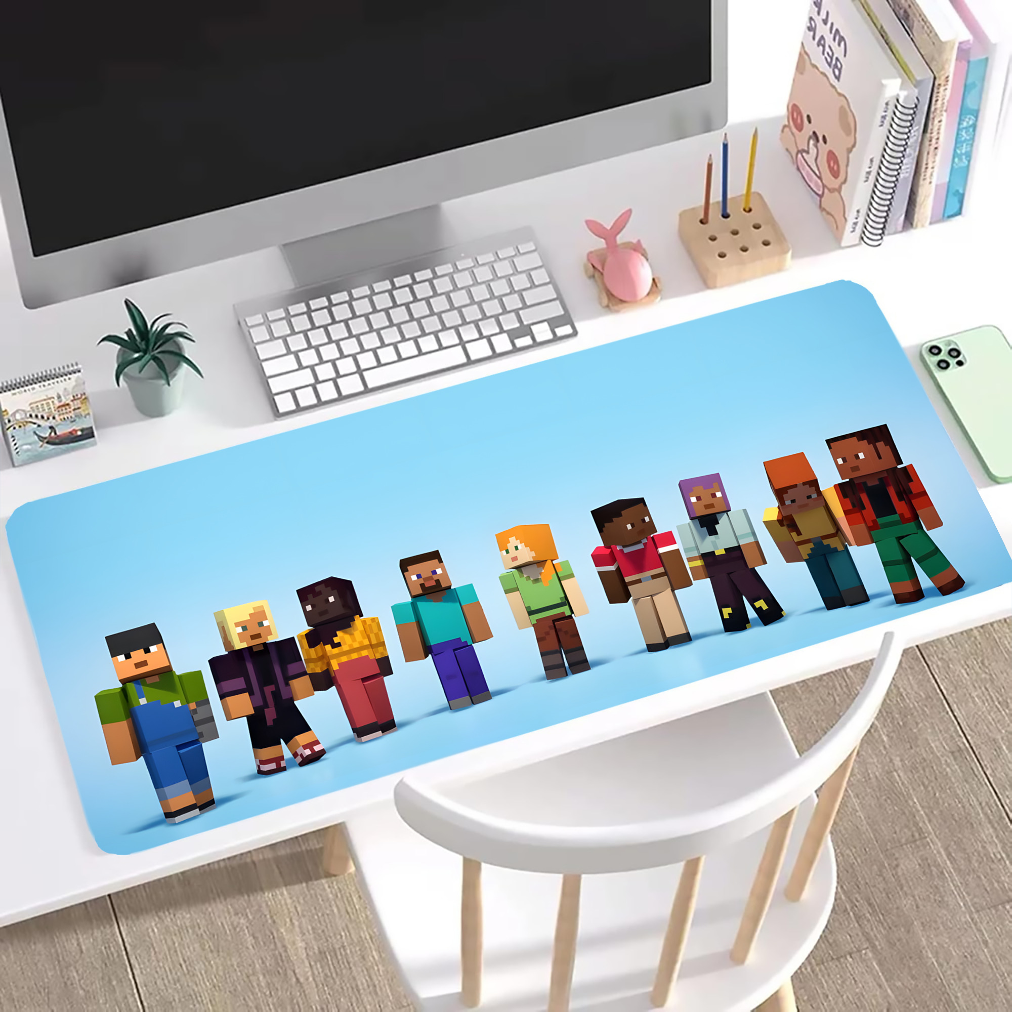 （画像用） マインクラフト ブロックの世界 Minecraft MC Block world ステッチ加工 大判デスクマット／滑り止めマウスパッド