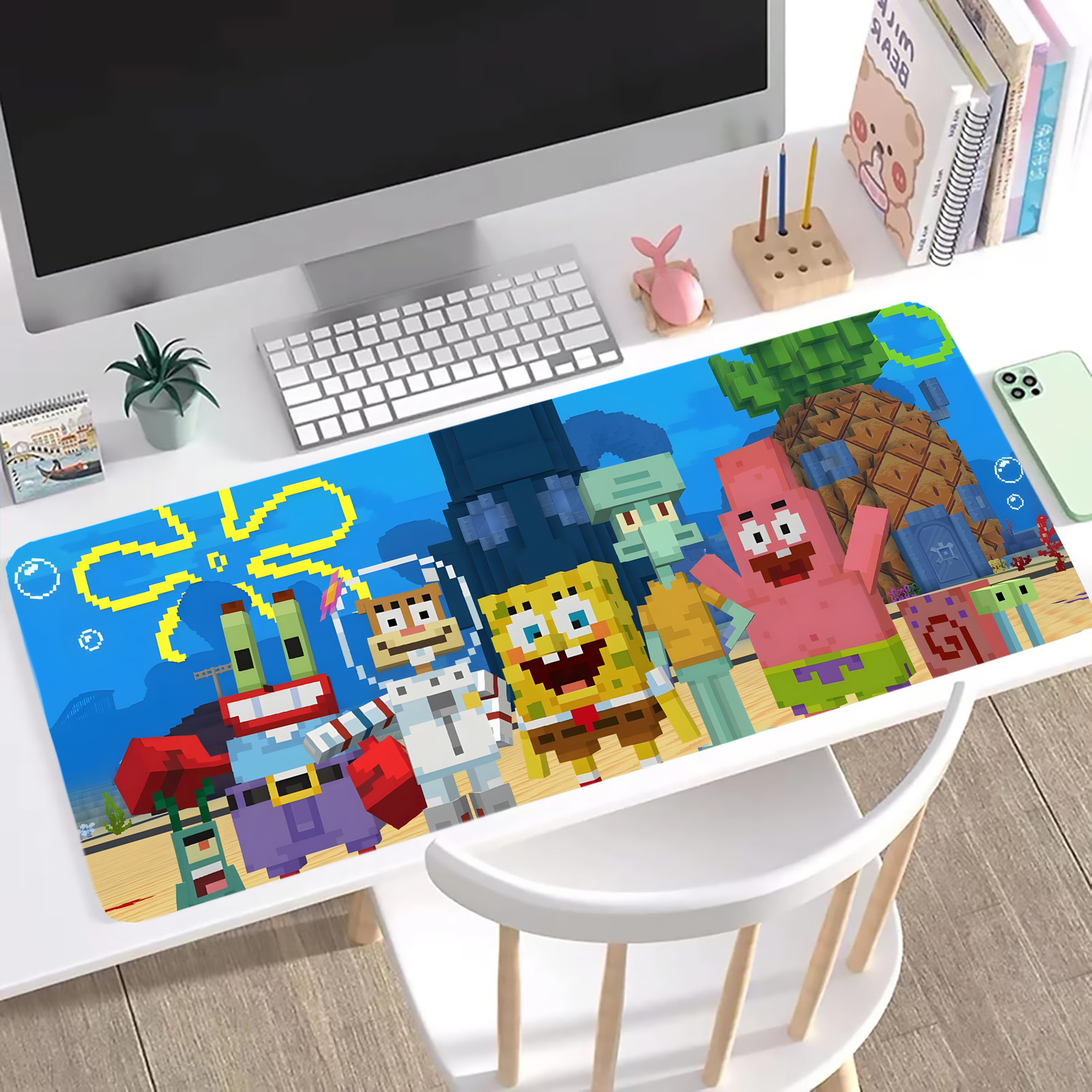 （画像用） マインクラフト ブロックの世界 Minecraft MC Block world ステッチ加工 大判デスクマット／滑り止めマウスパッド