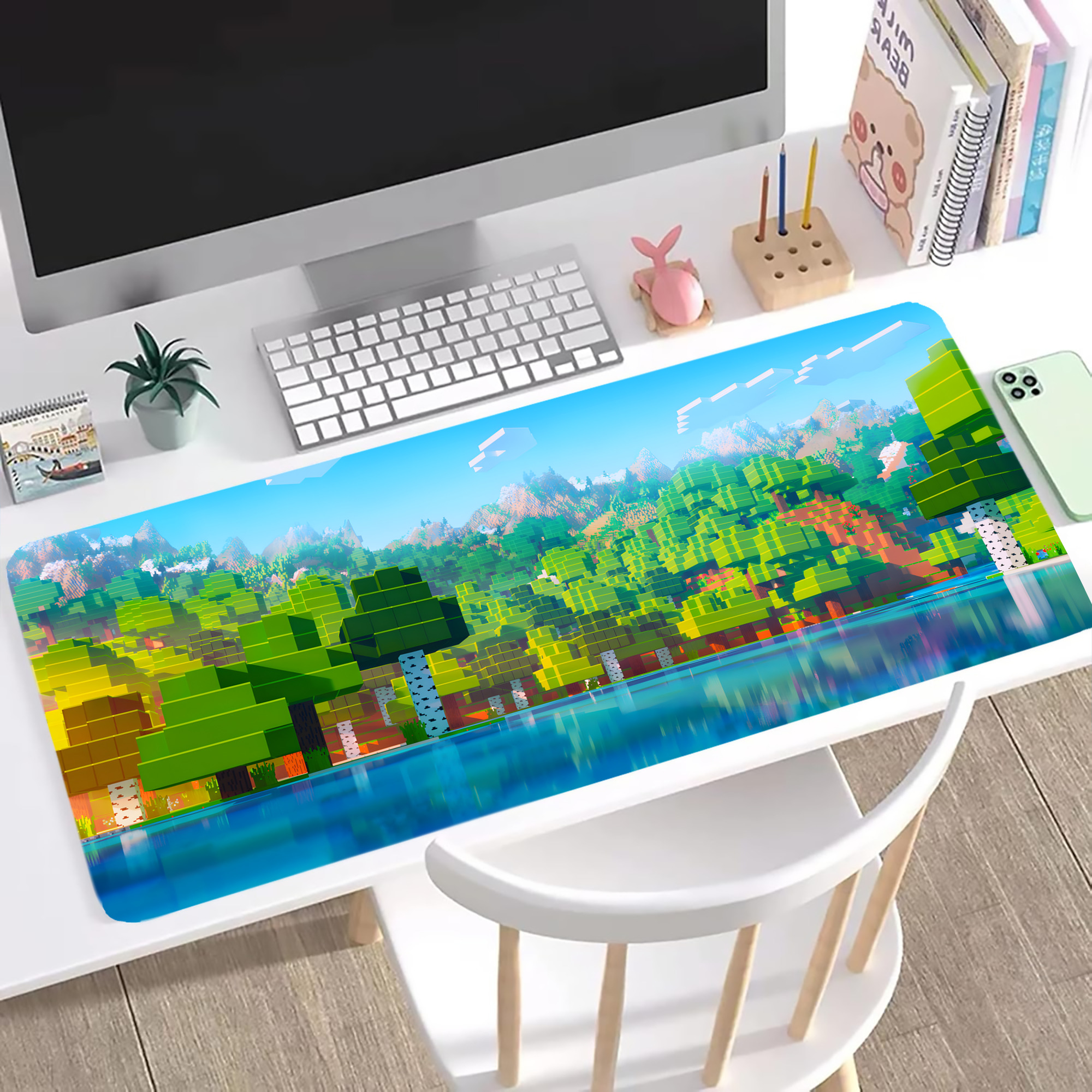 （画像用） マインクラフト ブロックの世界 Minecraft MC Block world ステッチ加工 大判デスクマット／滑り止めマウスパッド