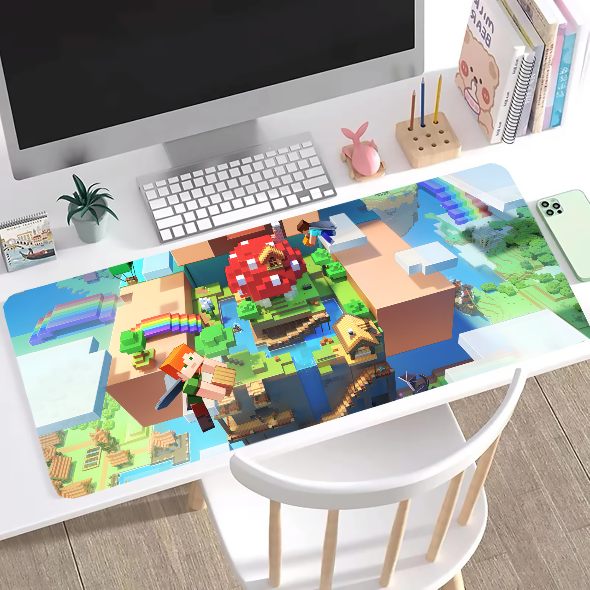 （画像用） マインクラフト ブロックの世界 Minecraft MC Block world ステッチ加工 大判デスクマット／滑り止めマウスパッド