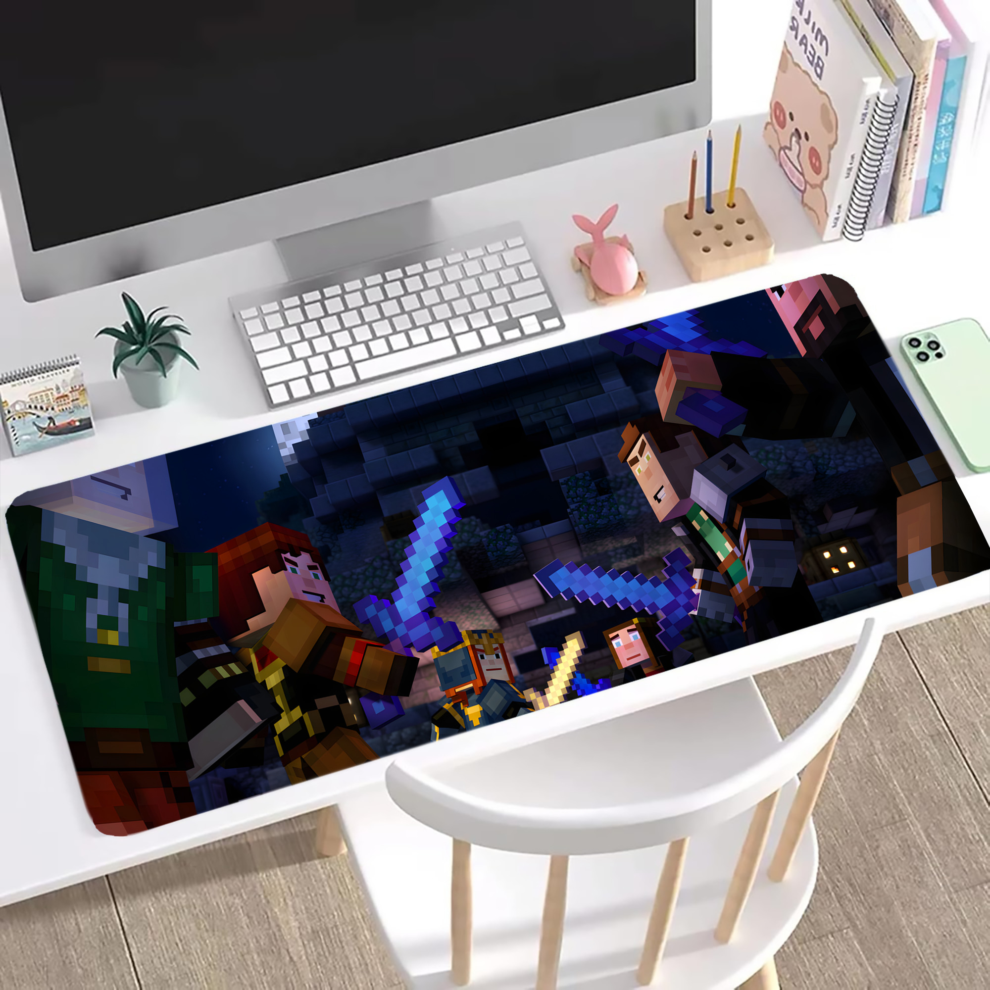 （画像用） マインクラフト ブロックの世界 Minecraft MC Block world ステッチ加工 大判デスクマット／滑り止めマウスパッド