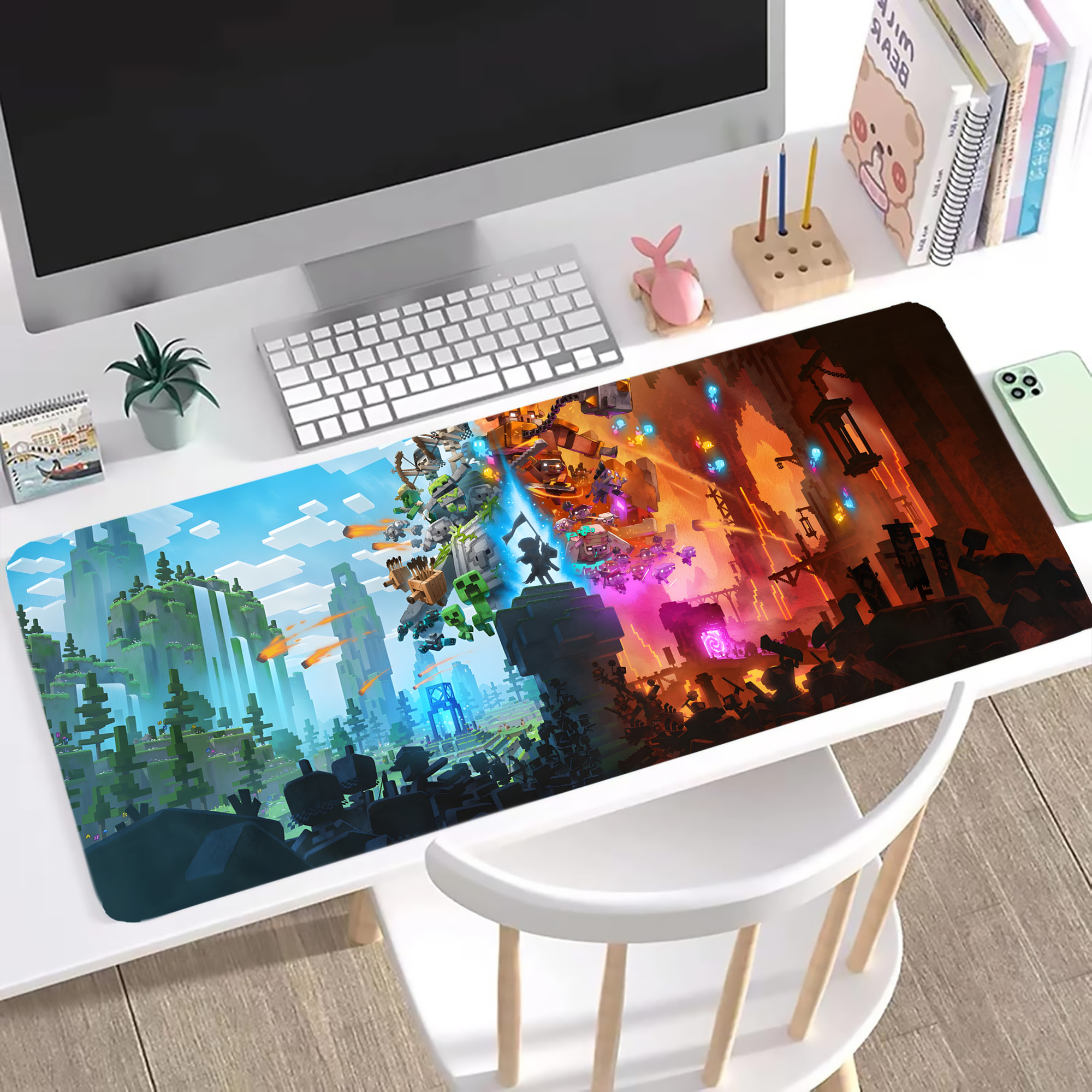 （画像用） マインクラフト ブロックの世界 Minecraft MC Block world ステッチ加工 大判デスクマット／滑り止めマウスパッド
