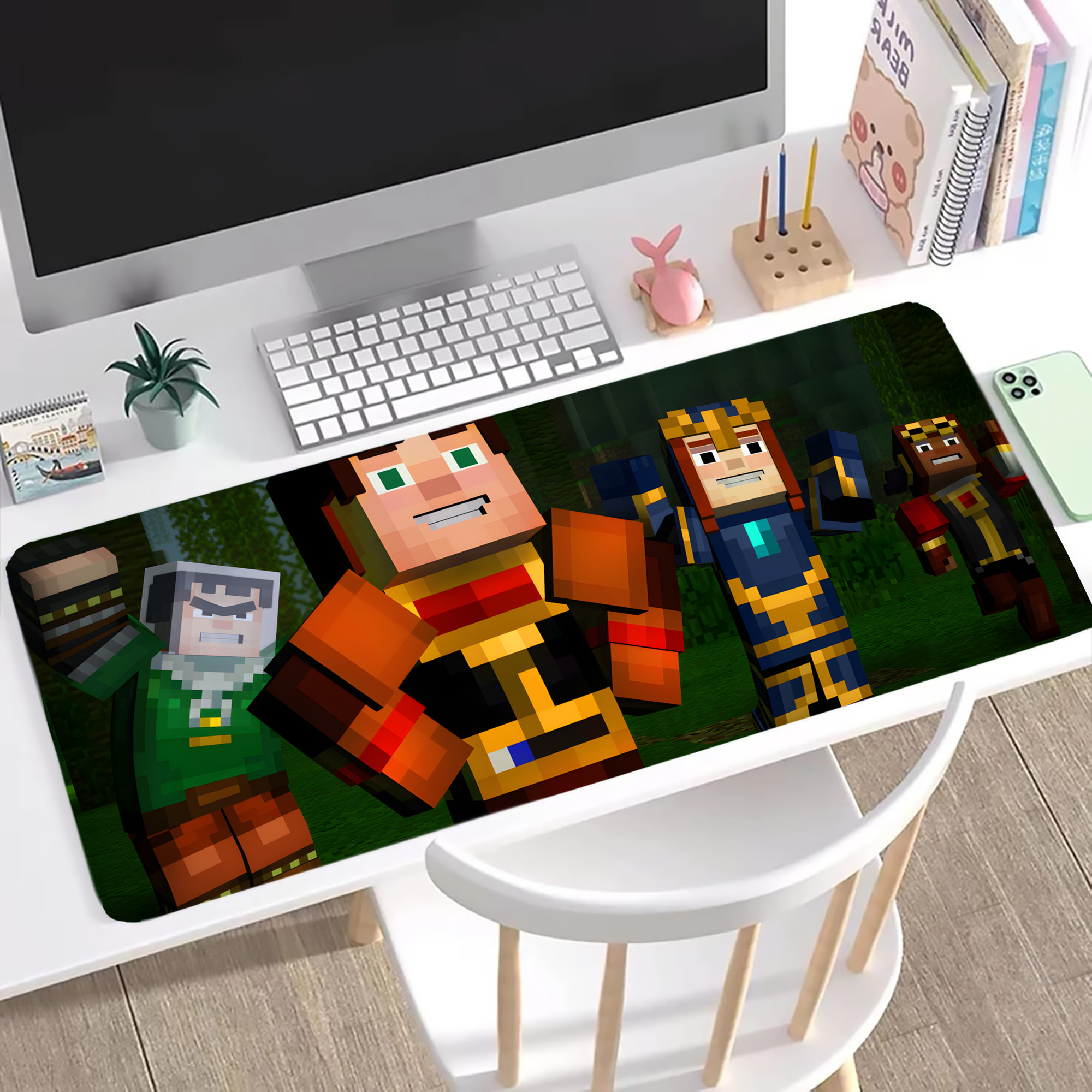 （画像用） マインクラフト ブロックの世界 Minecraft MC Block world ステッチ加工 大判デスクマット／滑り止めマウスパッド