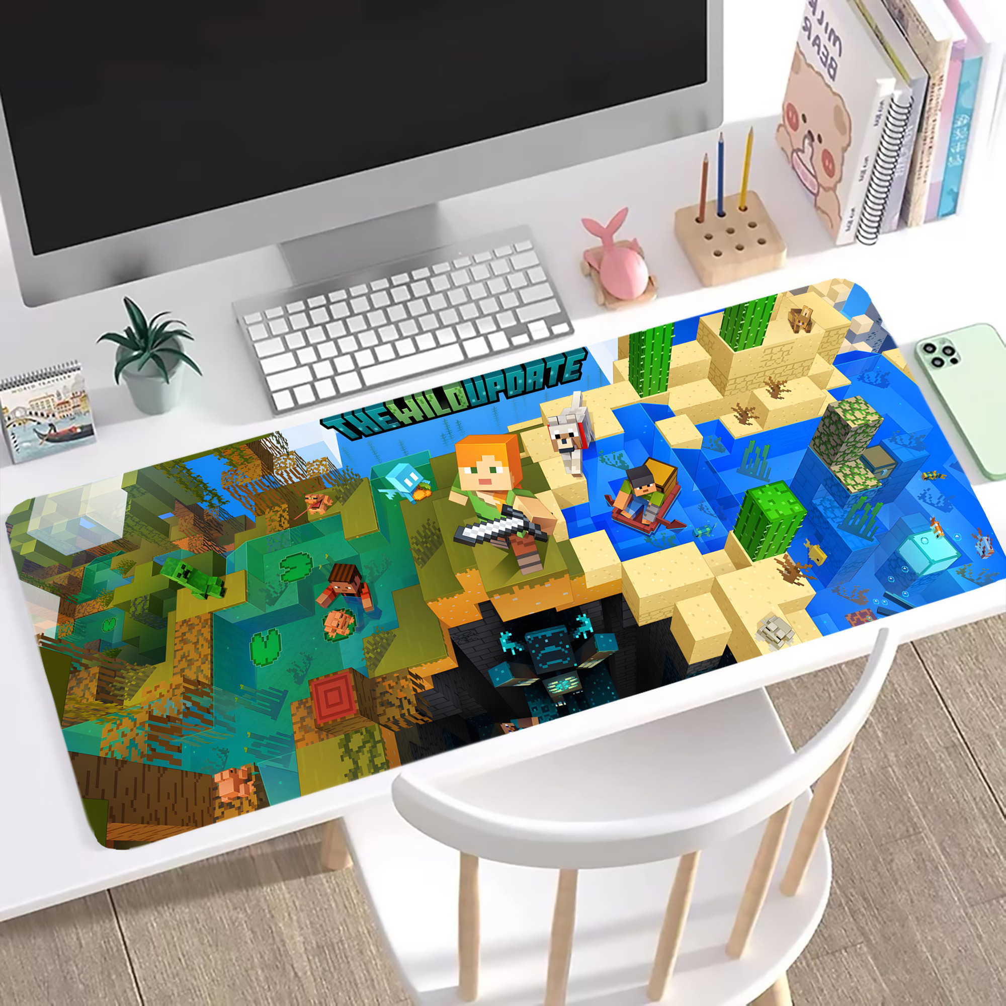 （画像用） マインクラフト ブロックの世界 Minecraft MC Block world ステッチ加工 大判デスクマット／滑り止めマウスパッド