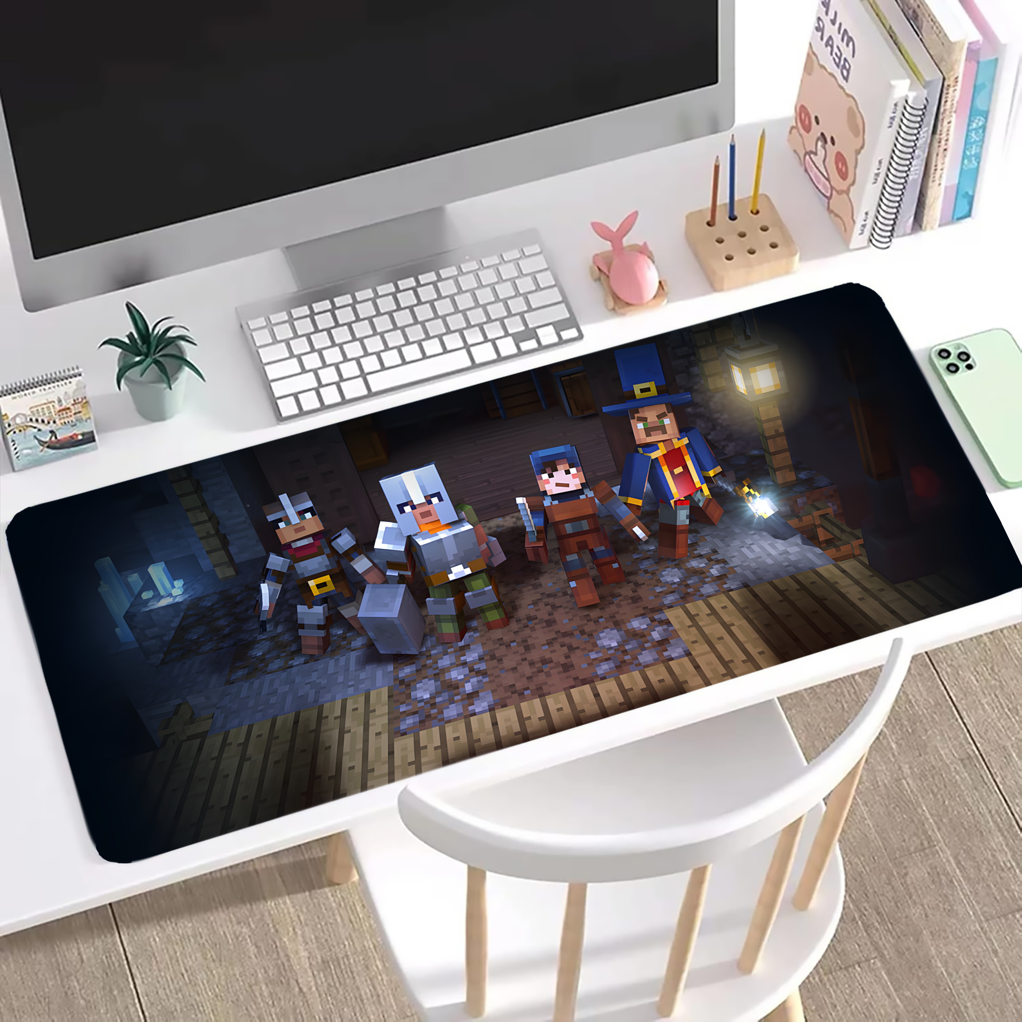 （画像用） マインクラフト ブロックの世界 Minecraft MC Block world ステッチ加工 大判デスクマット／滑り止めマウスパッド