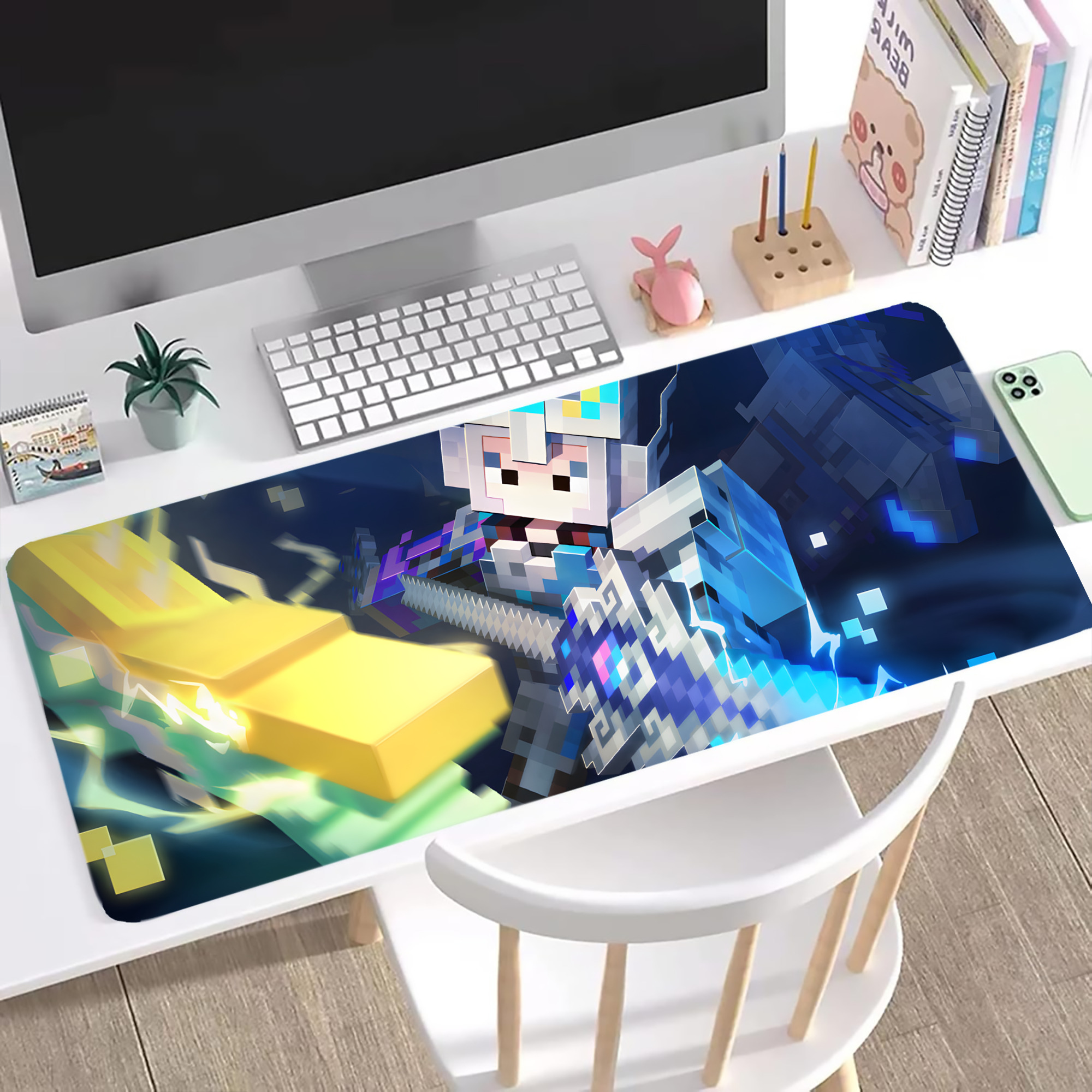 （画像用） マインクラフト ブロックの世界 Minecraft MC Block world ステッチ加工 大判デスクマット／滑り止めマウスパッド
