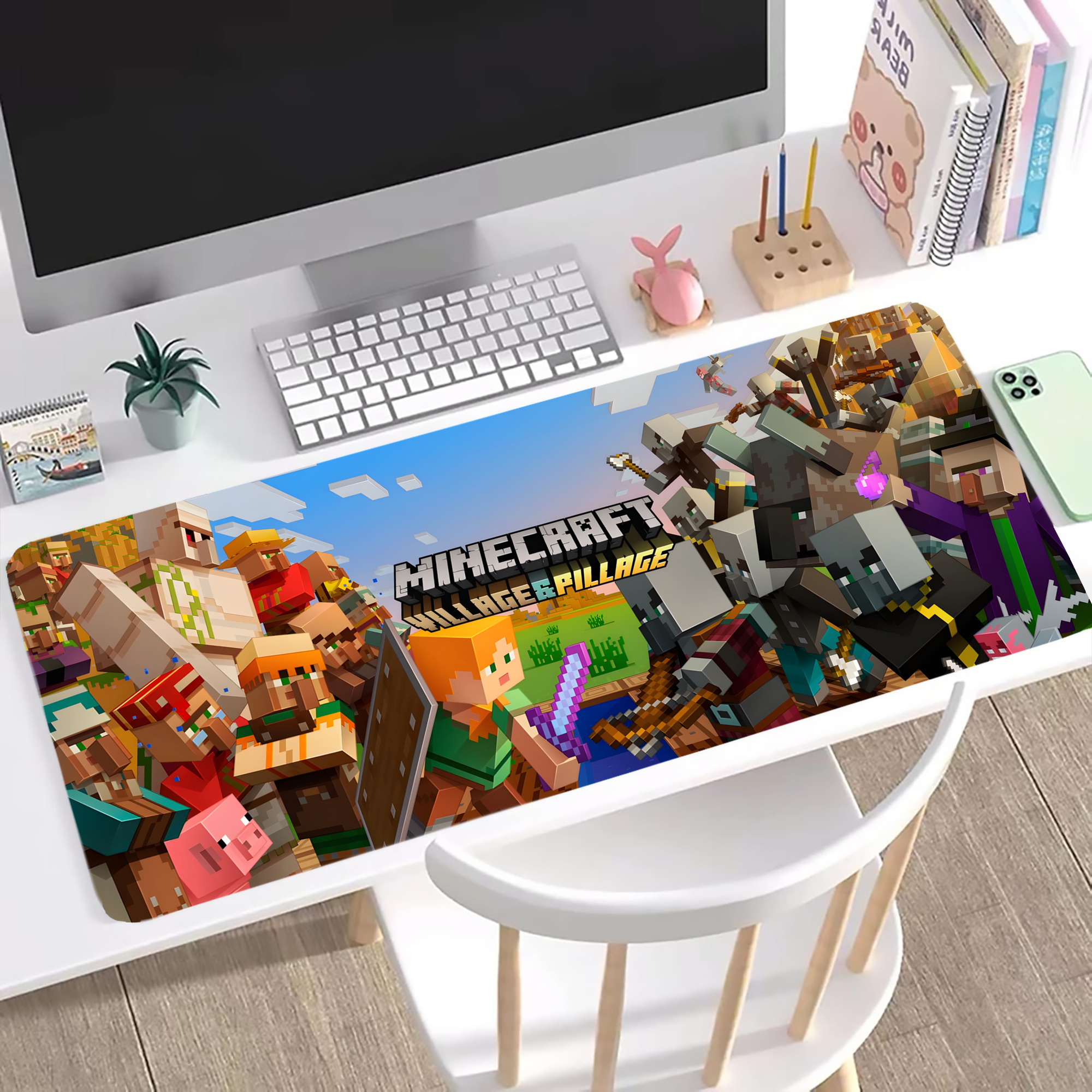 （画像用） マインクラフト ブロックの世界 Minecraft MC Block world ステッチ加工 大判デスクマット／滑り止めマウスパッド