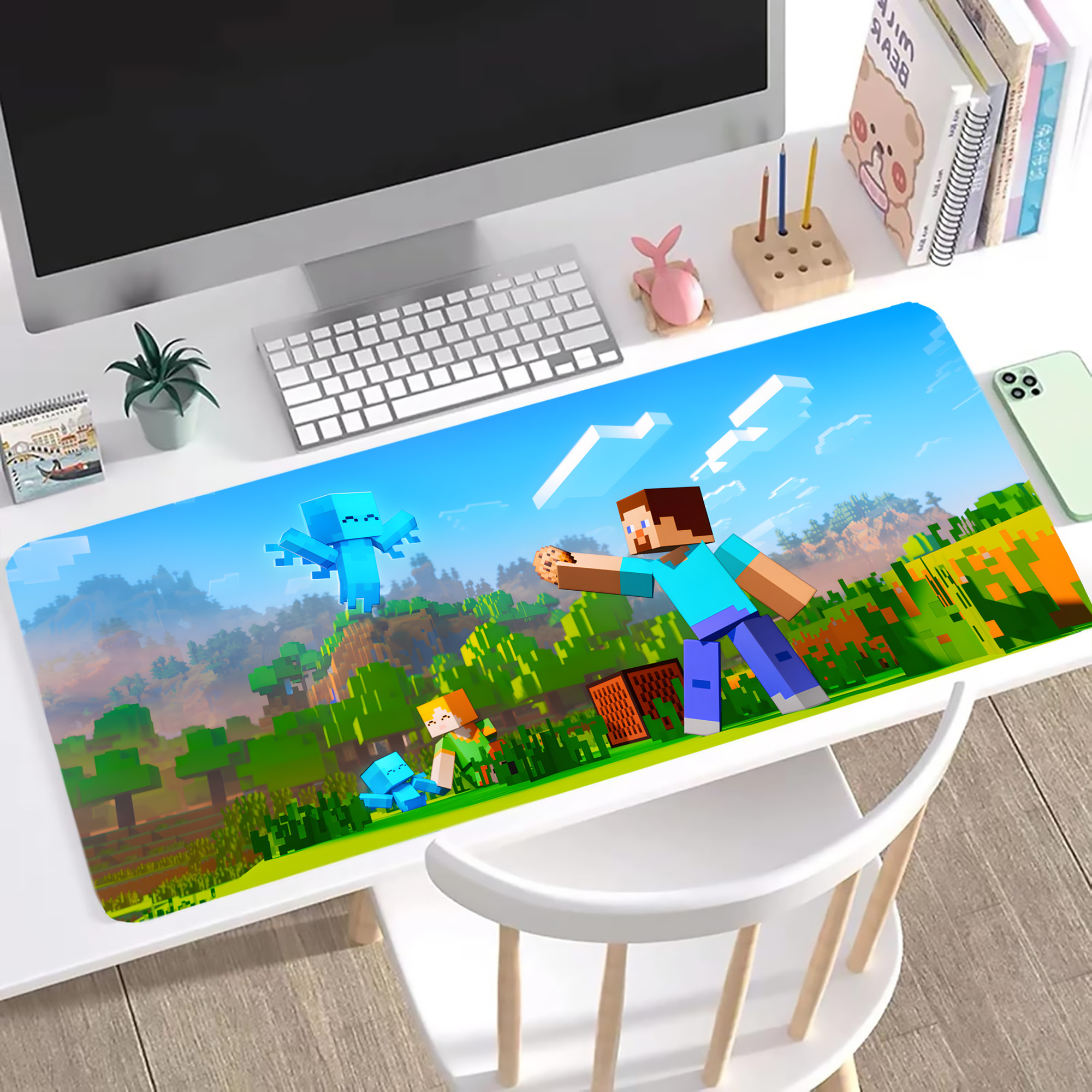 （画像用） マインクラフト ブロックの世界 Minecraft MC Block world ステッチ加工 大判デスクマット／滑り止めマウスパッド