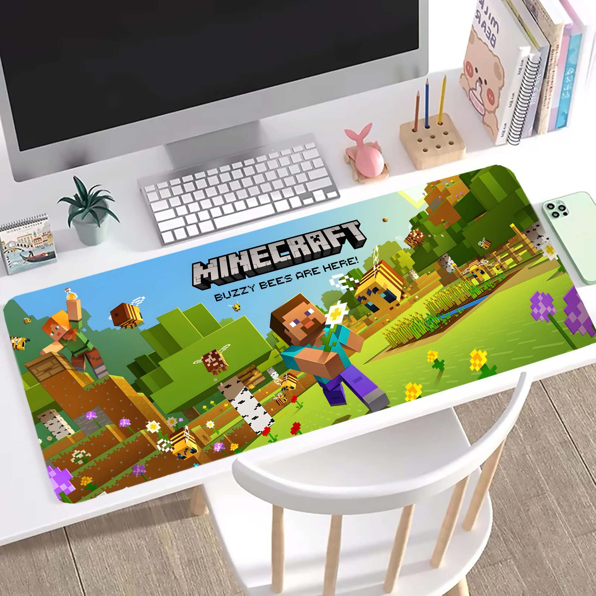 （画像用） マインクラフト ブロックの世界 Minecraft MC Block world ステッチ加工 大判デスクマット／滑り止めマウスパッド