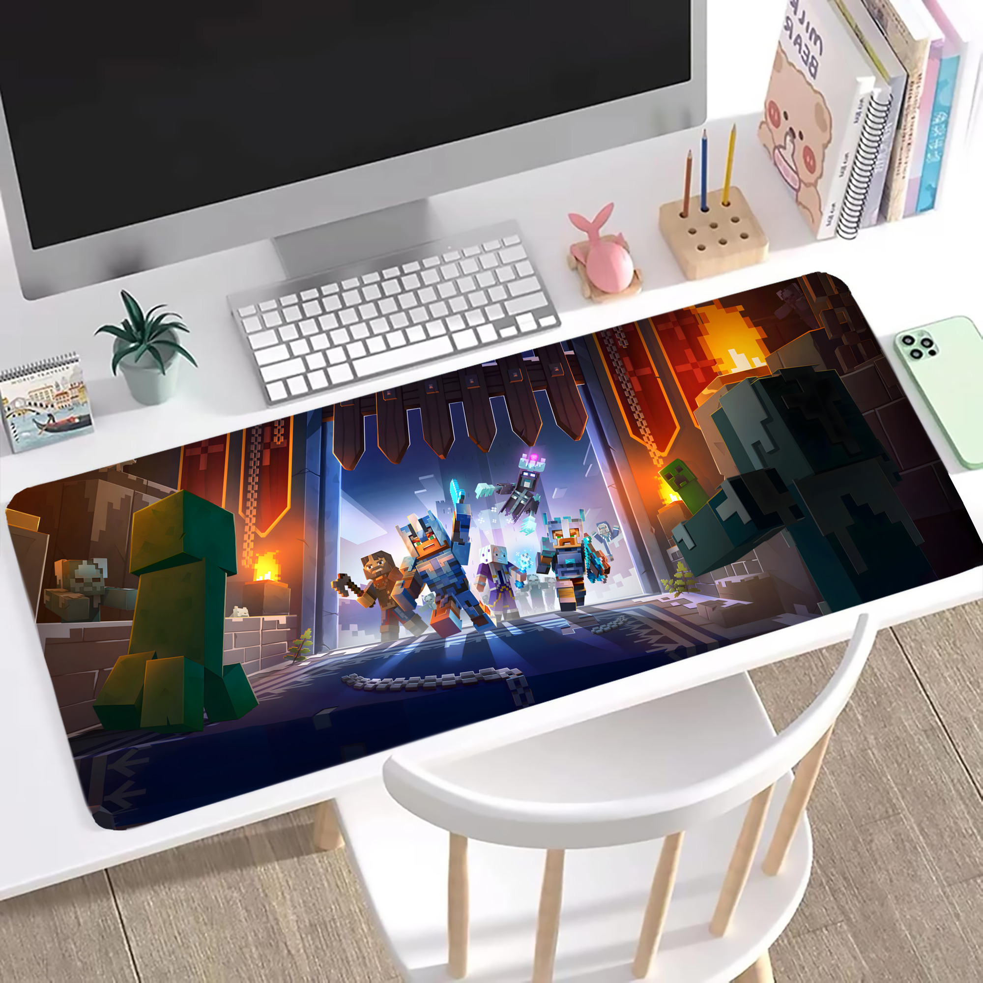 （画像用） マインクラフト ブロックの世界 Minecraft MC Block world ステッチ加工 大判デスクマット／滑り止めマウスパッド