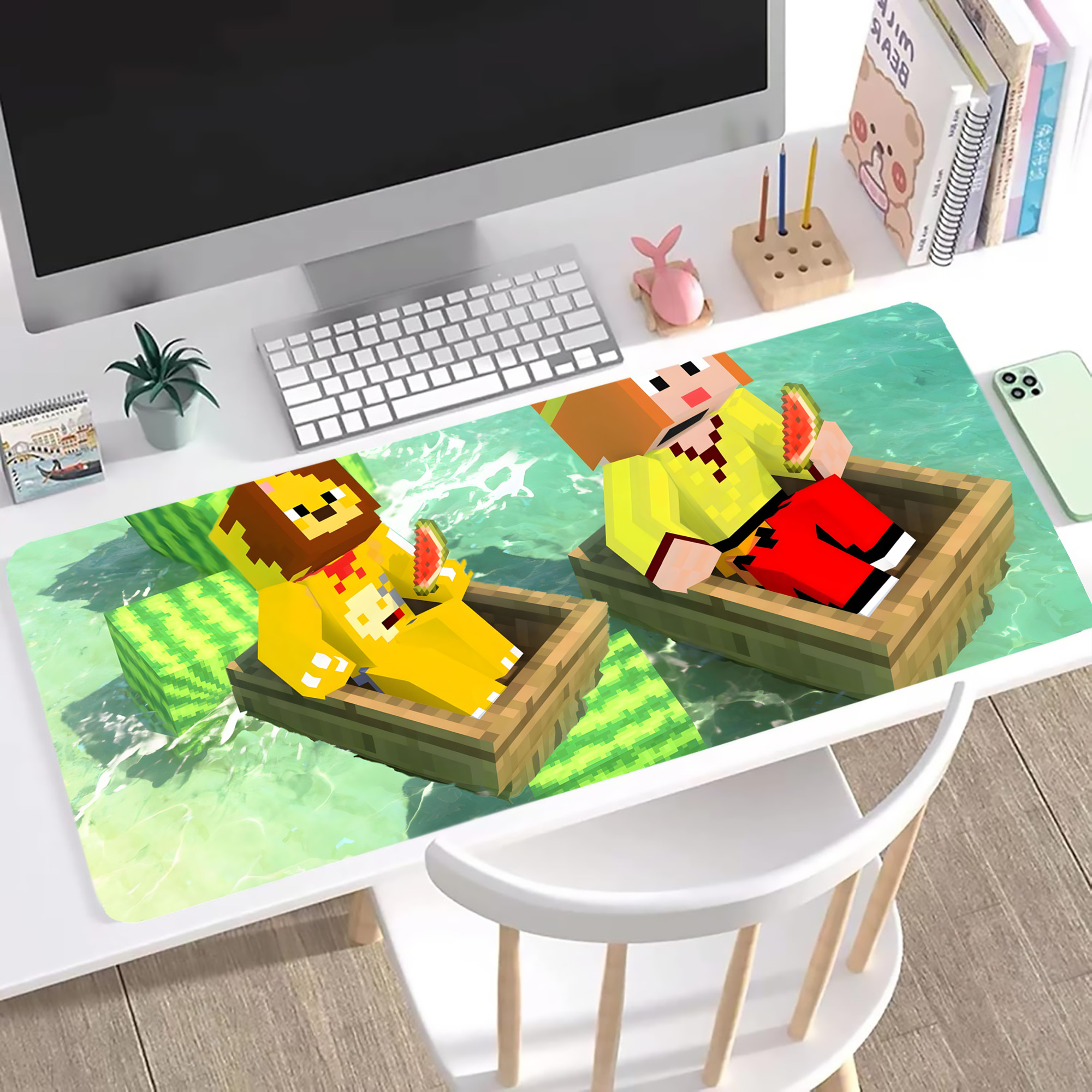 （画像用） マインクラフト ブロックの世界 Minecraft MC Block world ステッチ加工 大判デスクマット／滑り止めマウスパッド
