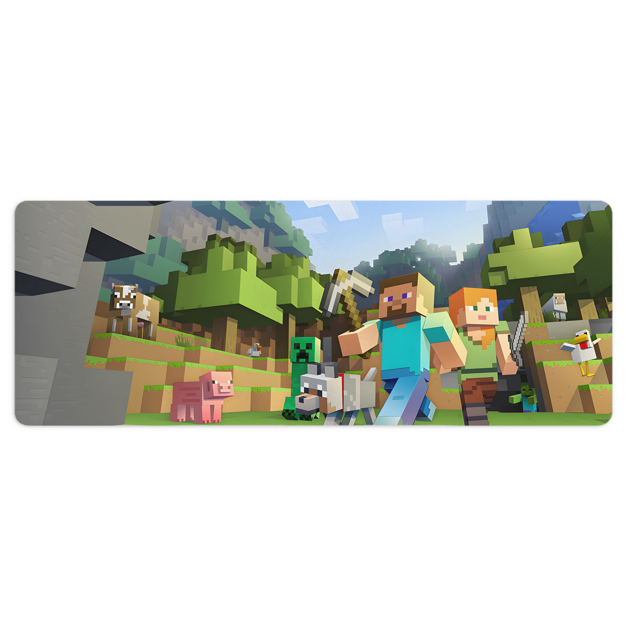 （画像用） マインクラフト ブロックの世界 Minecraft MC Block world ステッチ加工 大判デスクマット／滑り止めマウスパッド