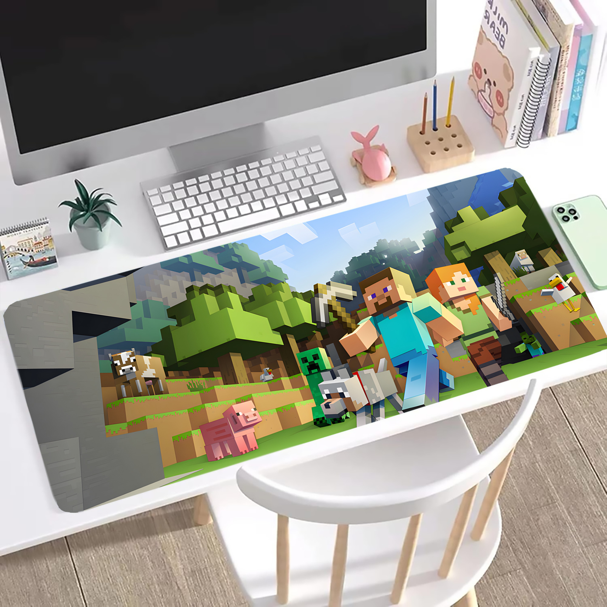 （画像用） マインクラフト ブロックの世界 Minecraft MC Block world ステッチ加工 大判デスクマット／滑り止めマウスパッド