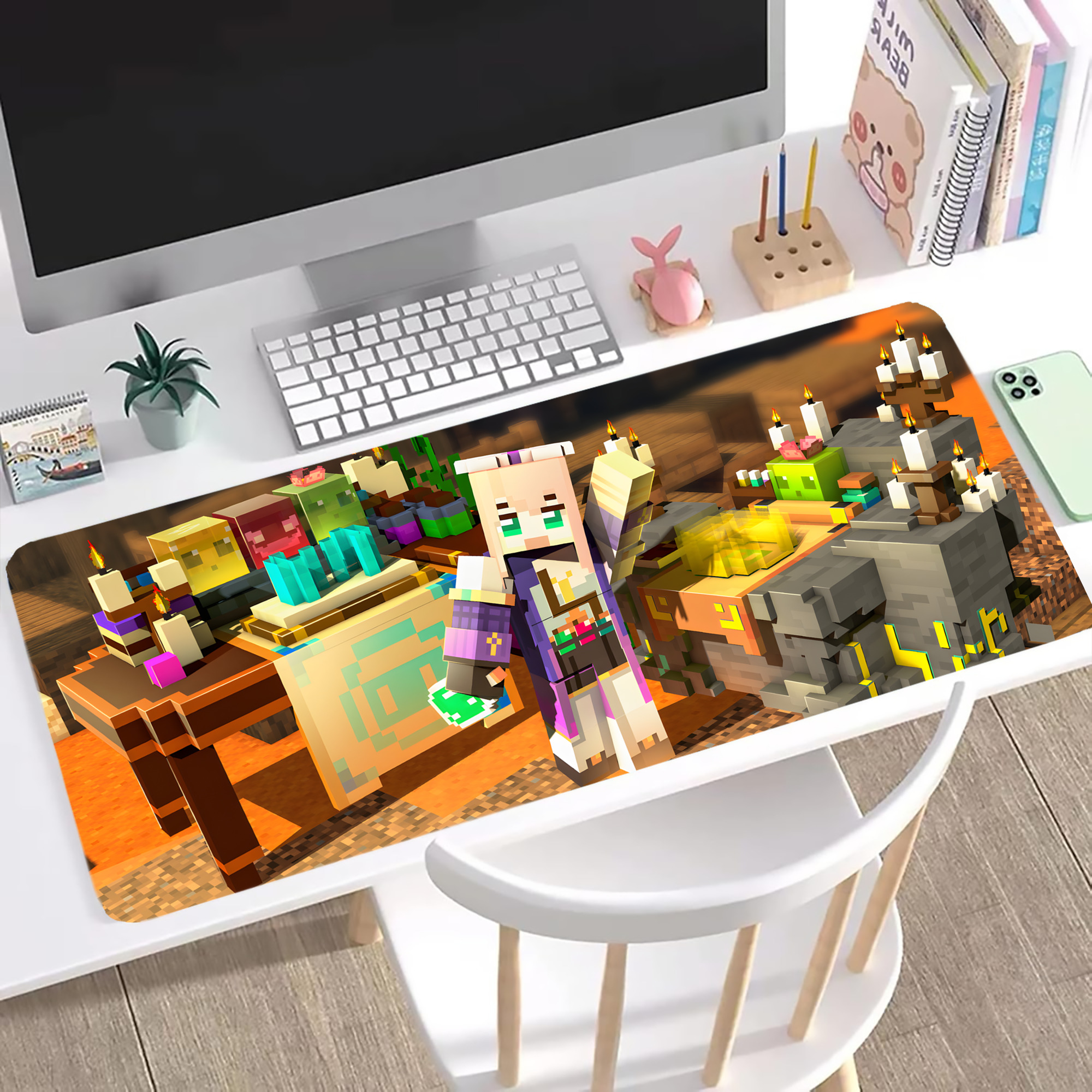 （画像用） マインクラフト ブロックの世界 Minecraft MC Block world ステッチ加工 大判デスクマット／滑り止めマウスパッド