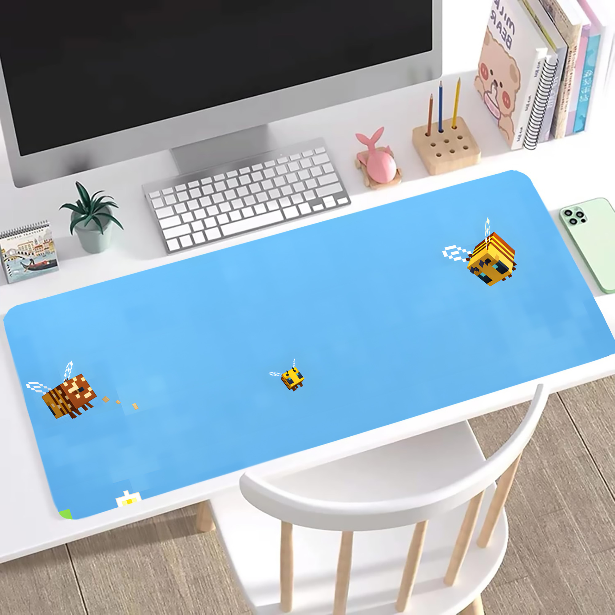 （画像用） マインクラフト ブロックの世界 Minecraft MC Block world ステッチ加工 大判デスクマット／滑り止めマウスパッド