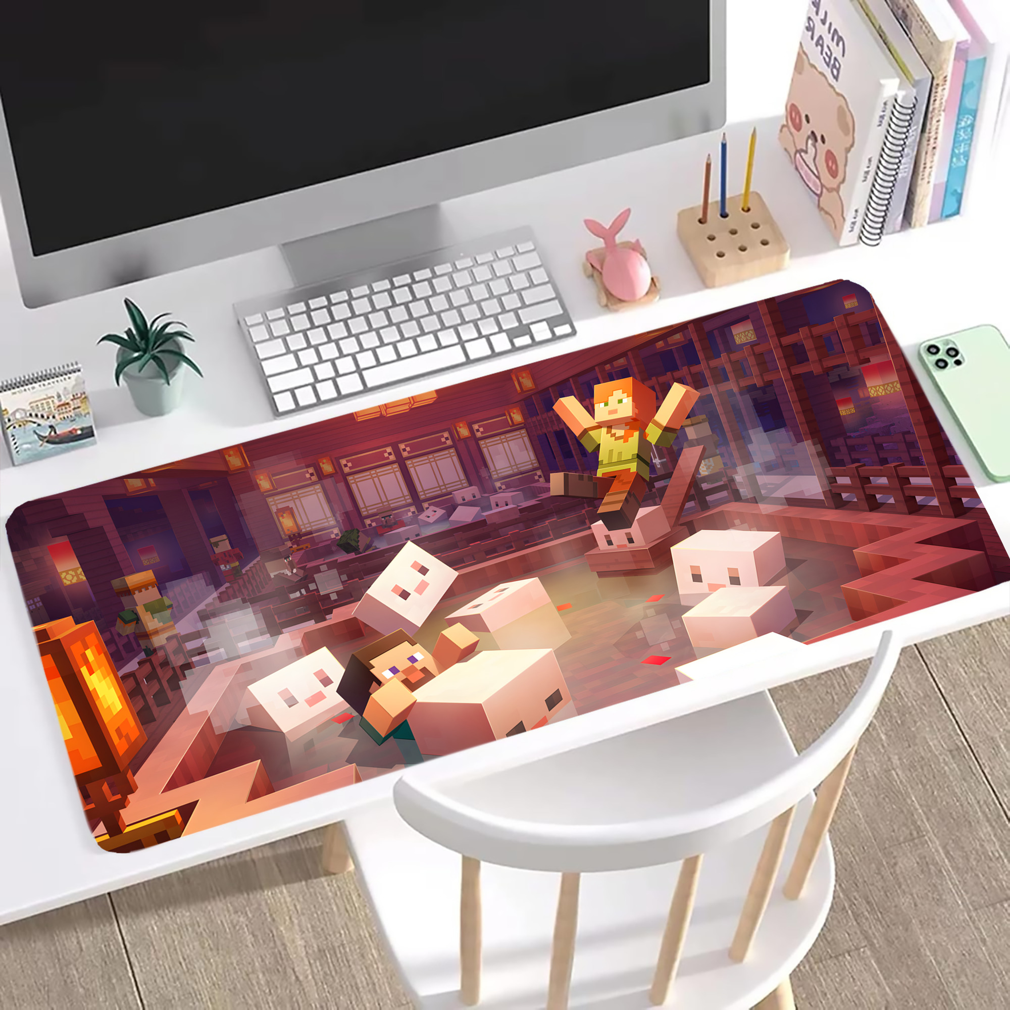 （画像用） マインクラフト ブロックの世界 Minecraft MC Block world ステッチ加工 大判デスクマット／滑り止めマウスパッド