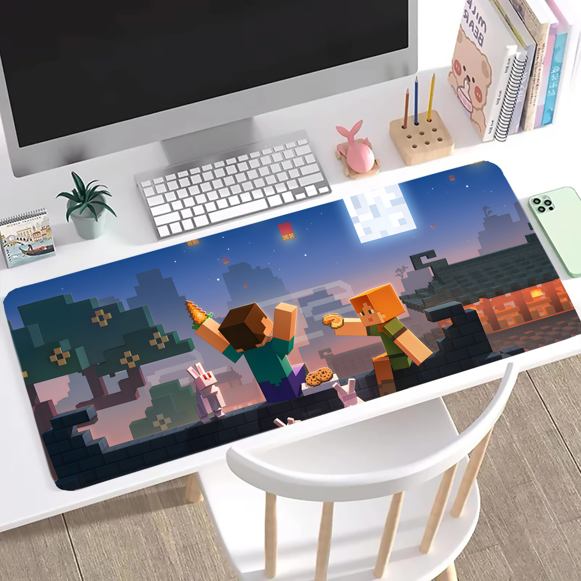 （画像用） マインクラフト ブロックの世界 Minecraft MC Block world ステッチ加工 大判デスクマット／滑り止めマウスパッド