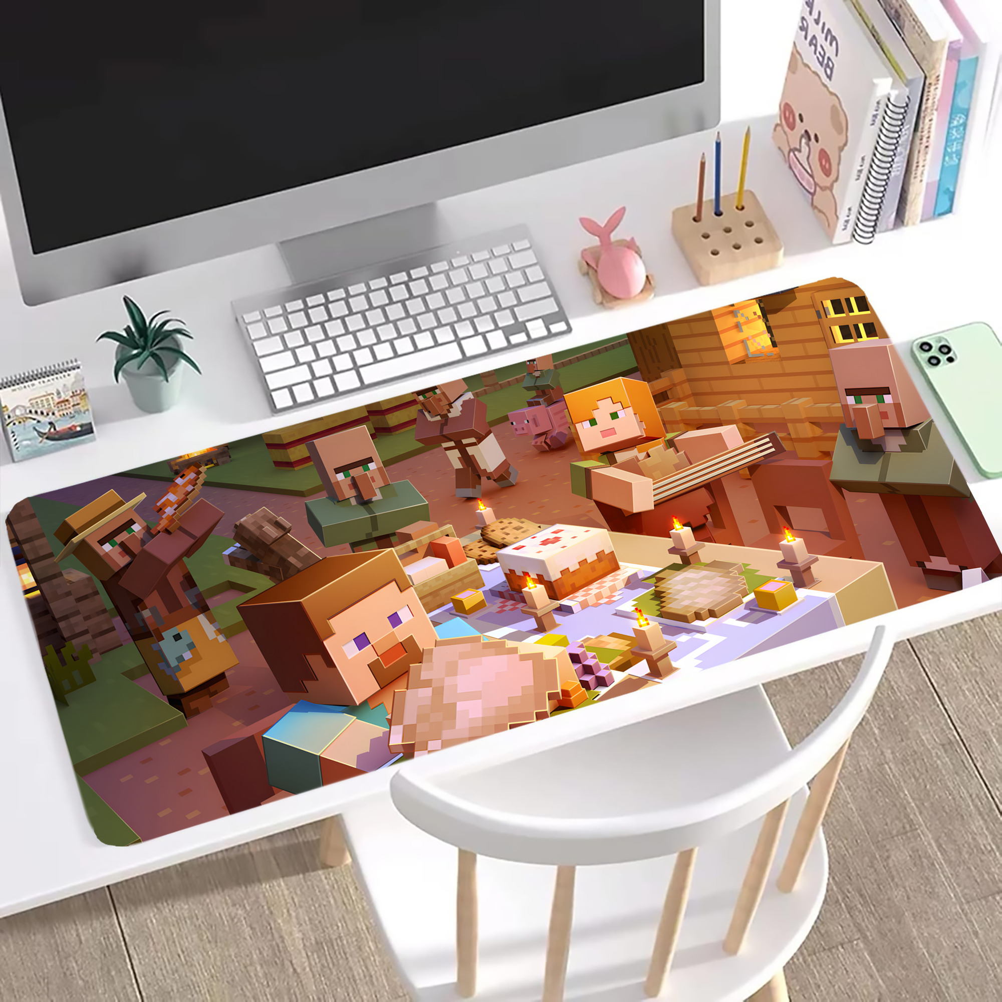 （画像用） マインクラフト ブロックの世界 Minecraft MC Block world ステッチ加工 大判デスクマット／滑り止めマウスパッド