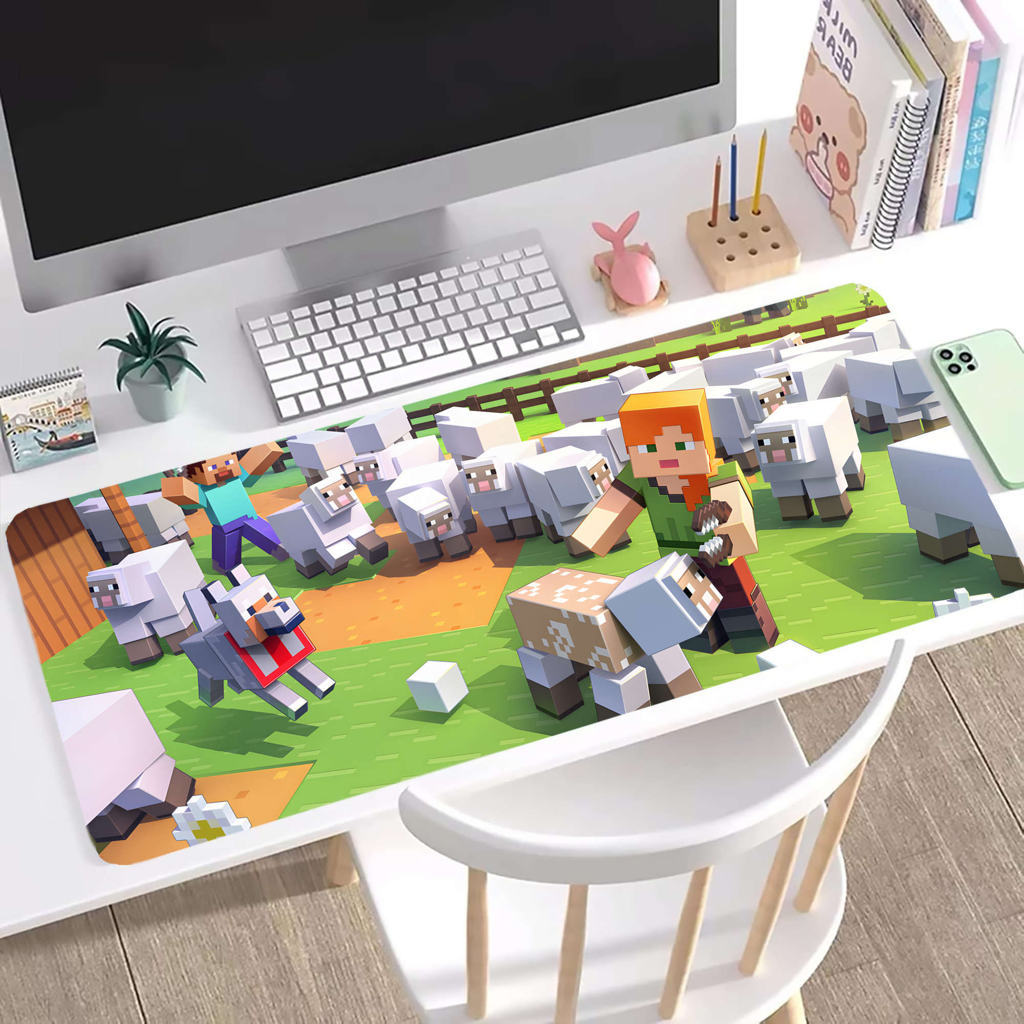 （画像用） マインクラフト ブロックの世界 Minecraft MC Block world ステッチ加工 大判デスクマット／滑り止めマウスパッド