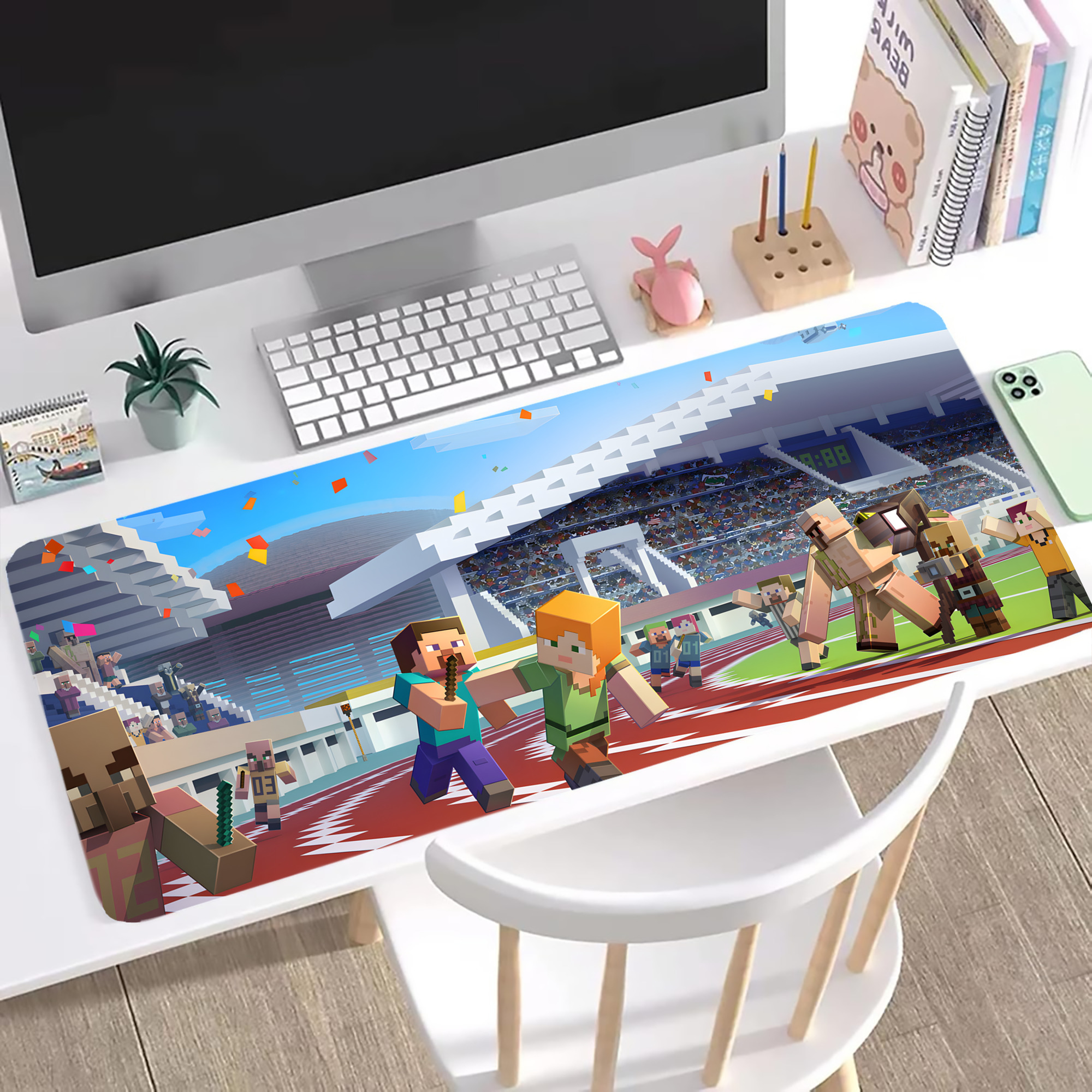 （画像用） マインクラフト ブロックの世界 Minecraft MC Block world ステッチ加工 大判デスクマット／滑り止めマウスパッド